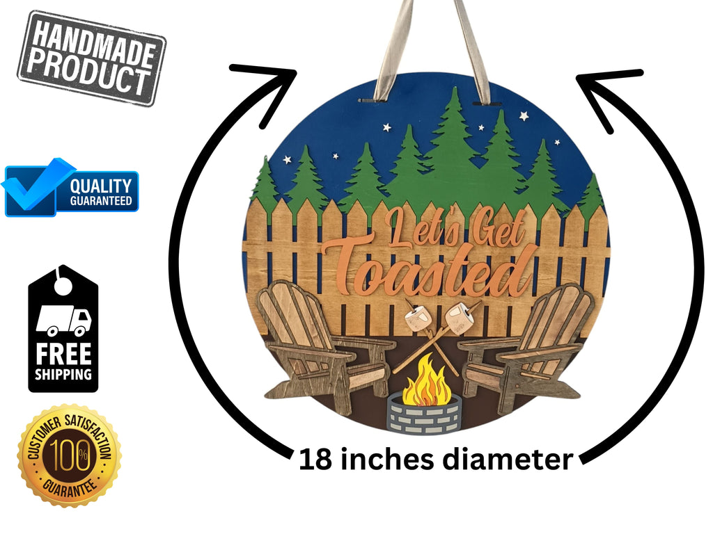 Lets Get Toasted Funny Camping Door Sign Decor