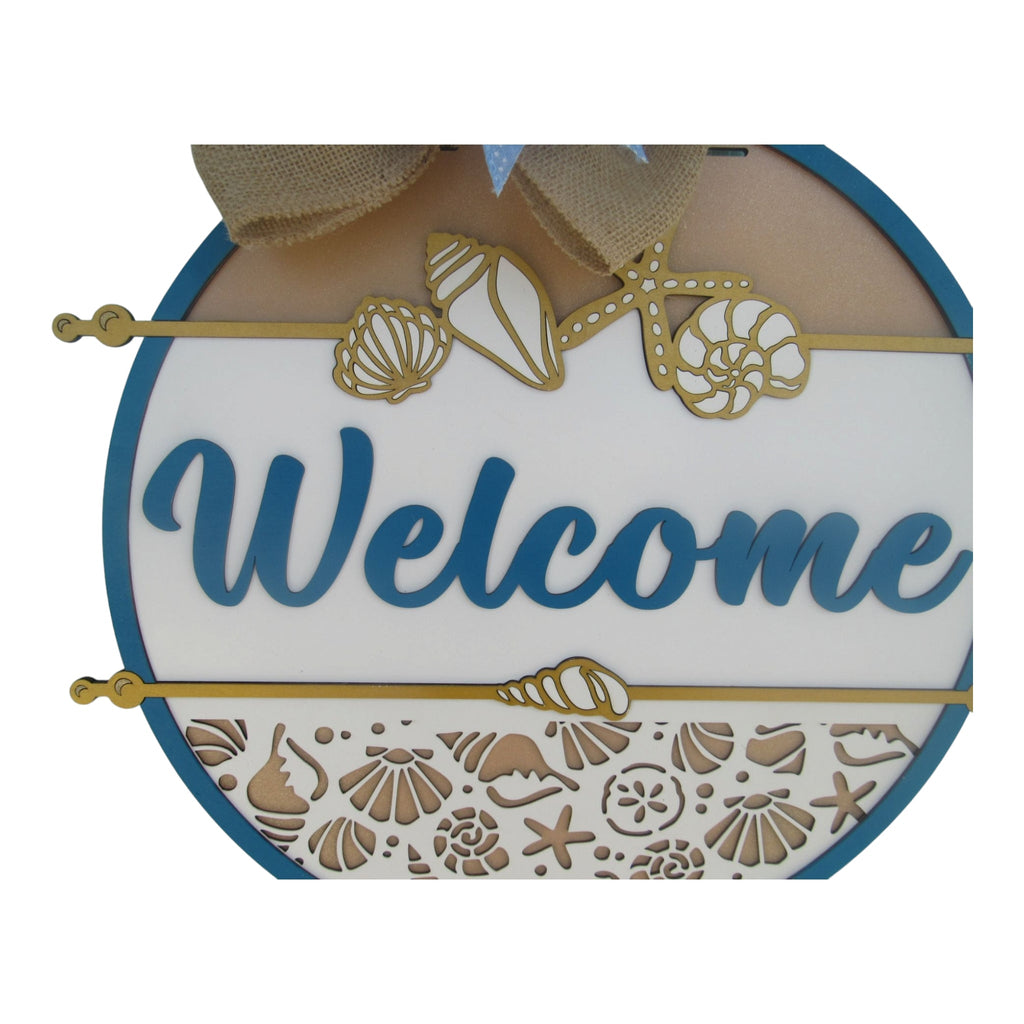 Beach Welcome Sign Door Hanger - Seashells & Starfish