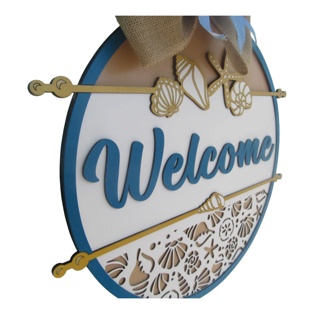 Beach Welcome Sign Door Hanger - Seashells & Starfish