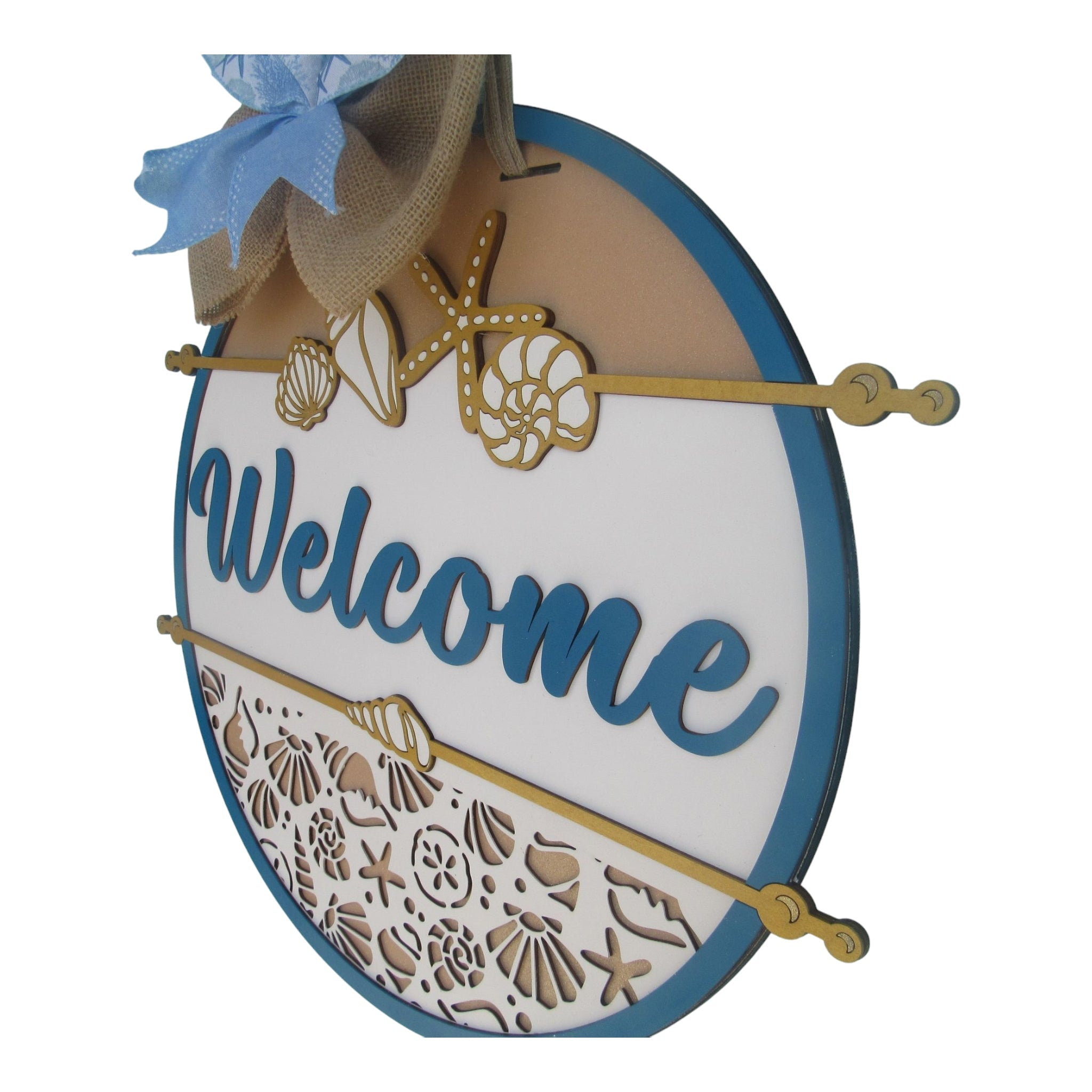 Beach Welcome Sign Door Hanger - Seashells & Starfish