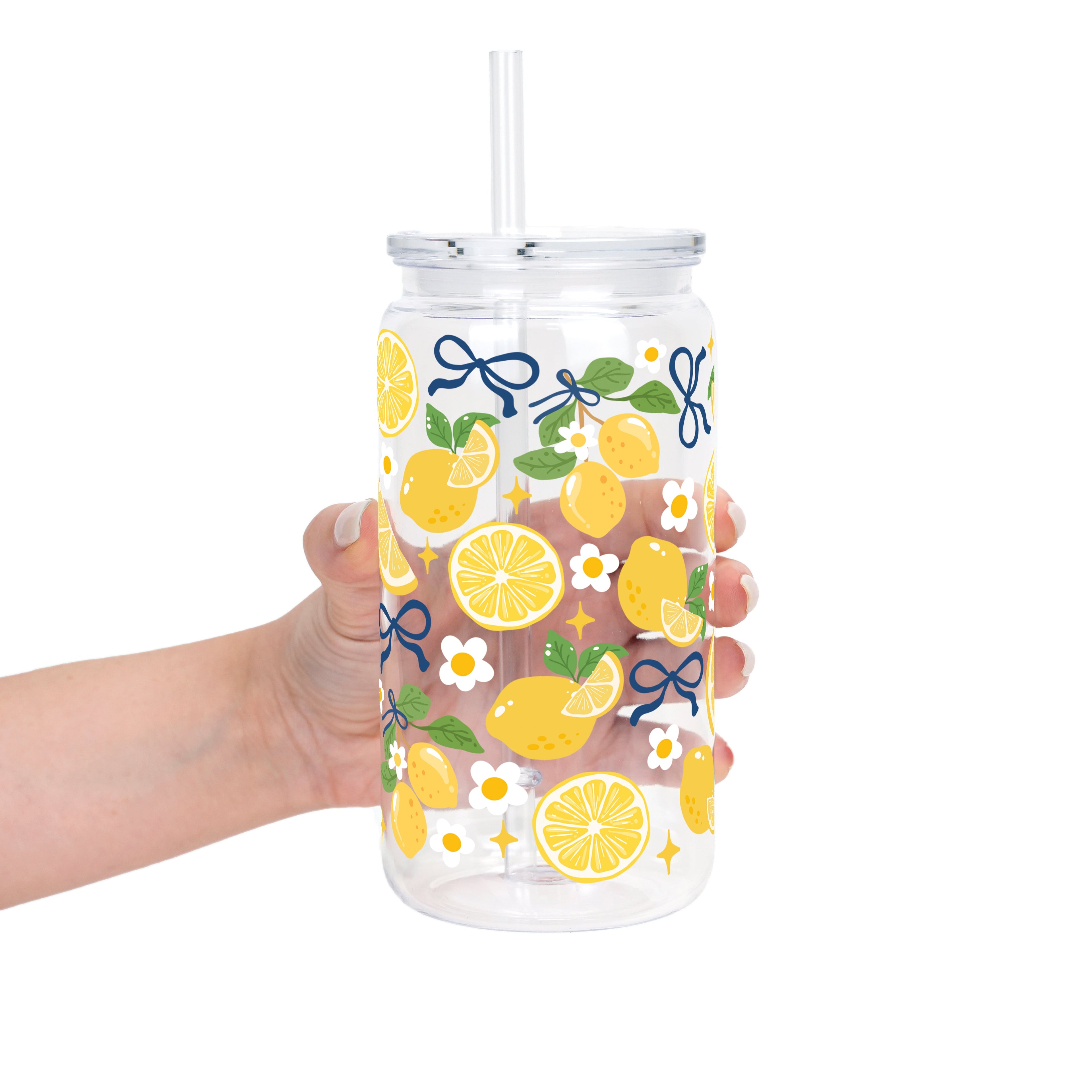 Spring Lemons Glass Cup, Mug & Tumbler with Lid and Straw