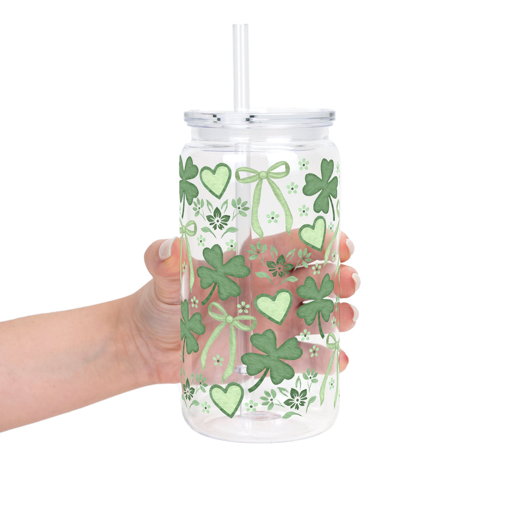 St Patricks Day Minimal Cutie Glass Cup, Mug & Tumbler with Lid and Straw