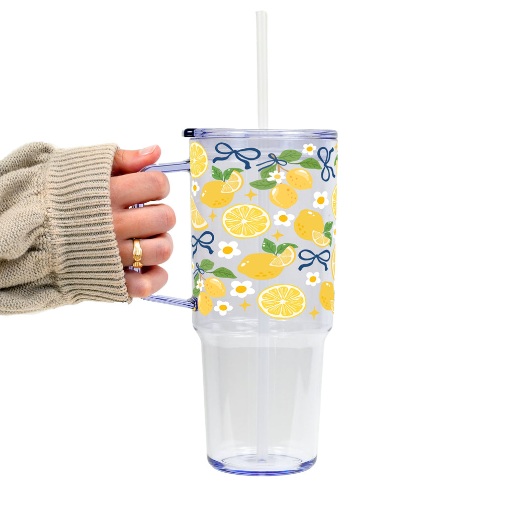 Spring Lemons Glass Cup, Mug & Tumbler with Lid and Straw