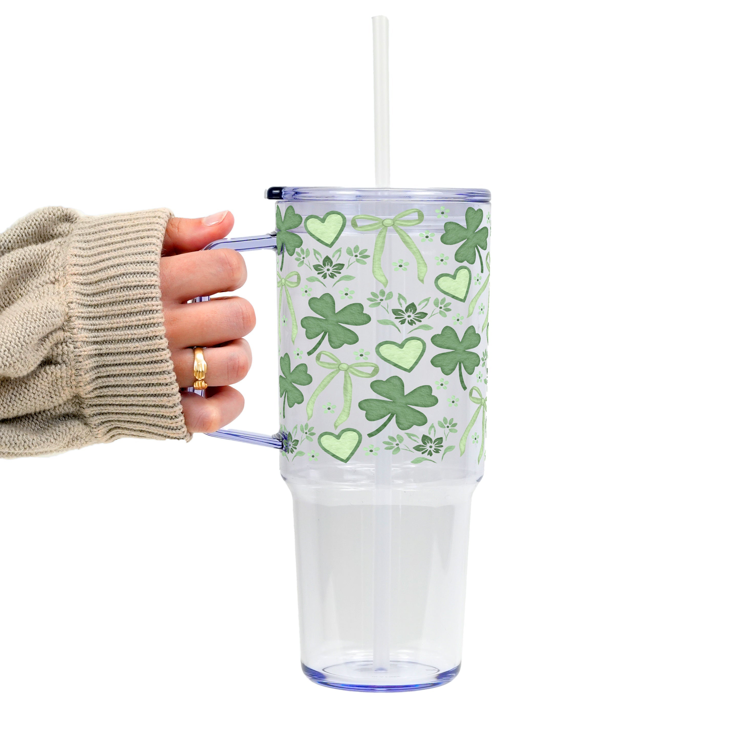 St Patricks Day Minimal Cutie Glass Cup, Mug & Tumbler with Lid and Straw