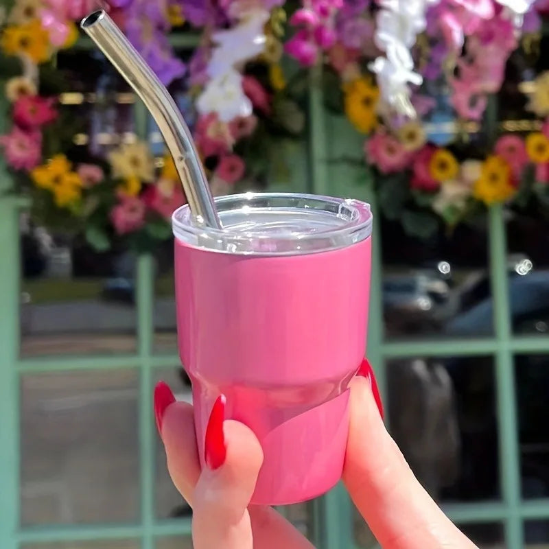 Durable Stainless Steel Mini Cup | Leak-Proof Travel Shot Glass with Straw