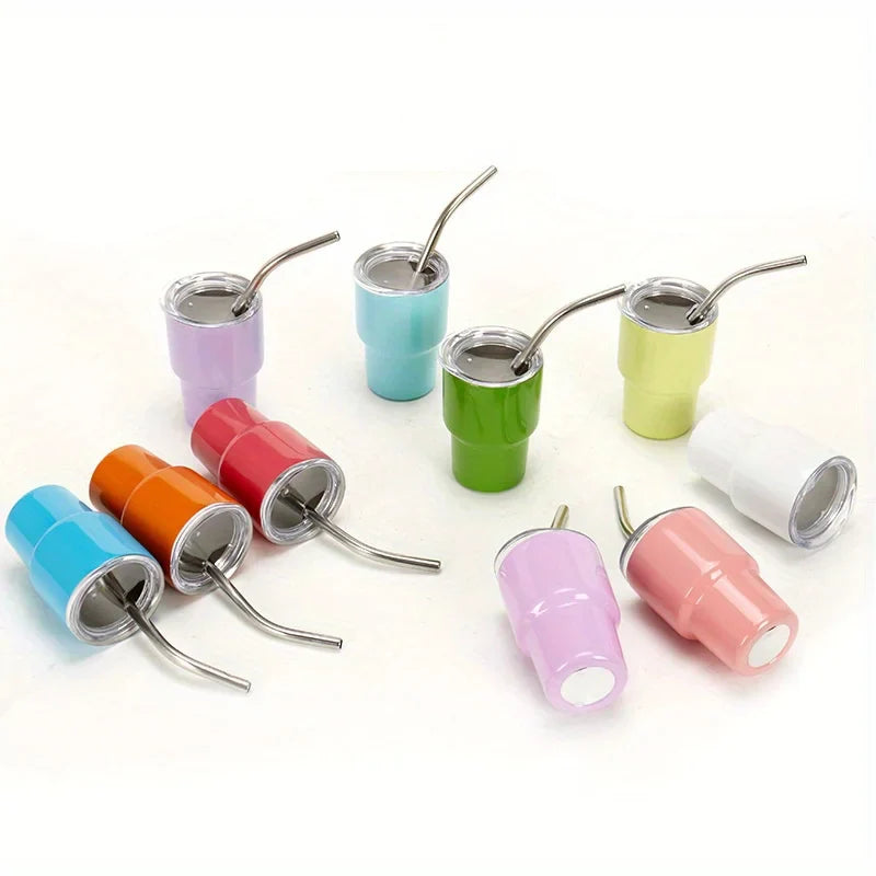 Durable Stainless Steel Mini Cup | Leak-Proof Travel Shot Glass with Straw