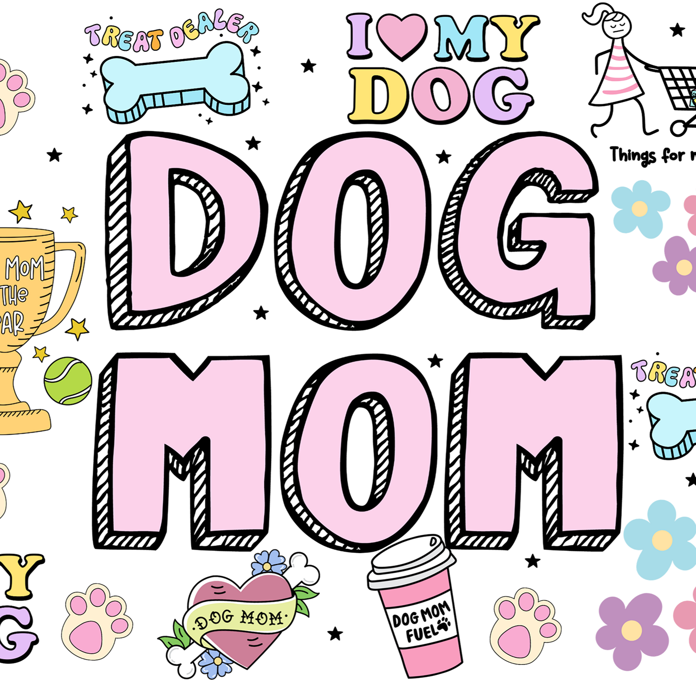 Dog Mom Doodles Glass Cup