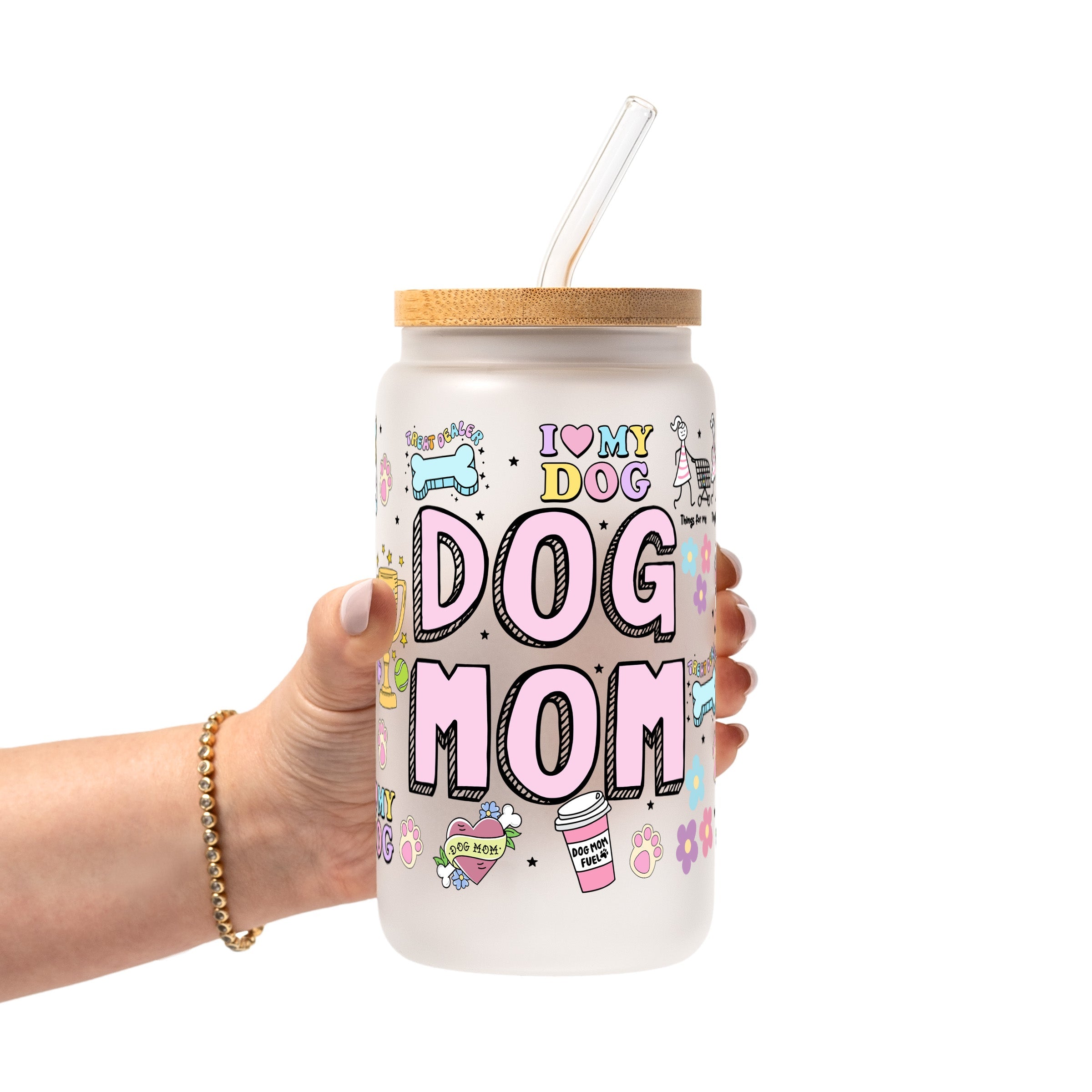 Dog Mom Doodles Glass Cup