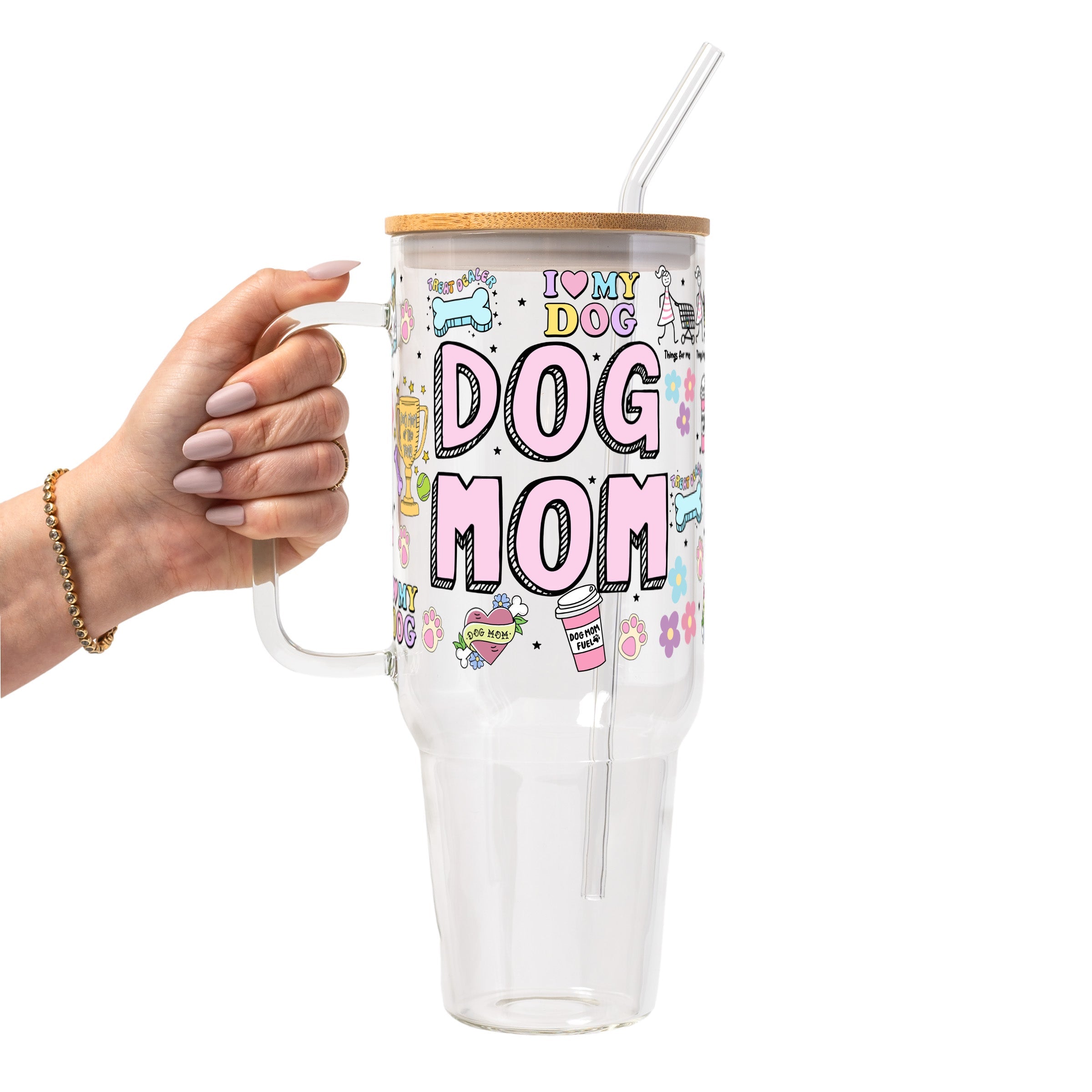Dog Mom Doodles Glass Cup