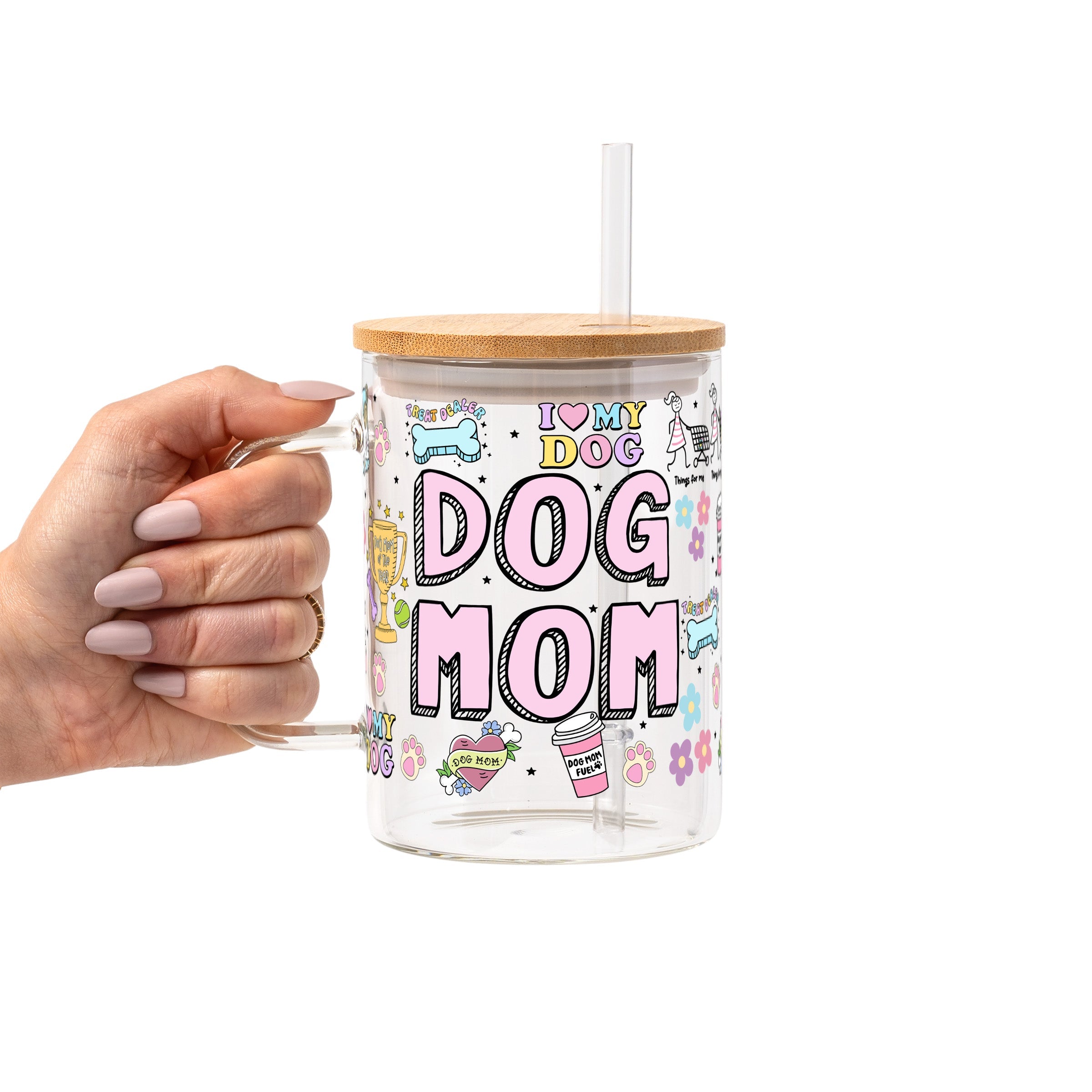 Dog Mom Doodles Glass Cup