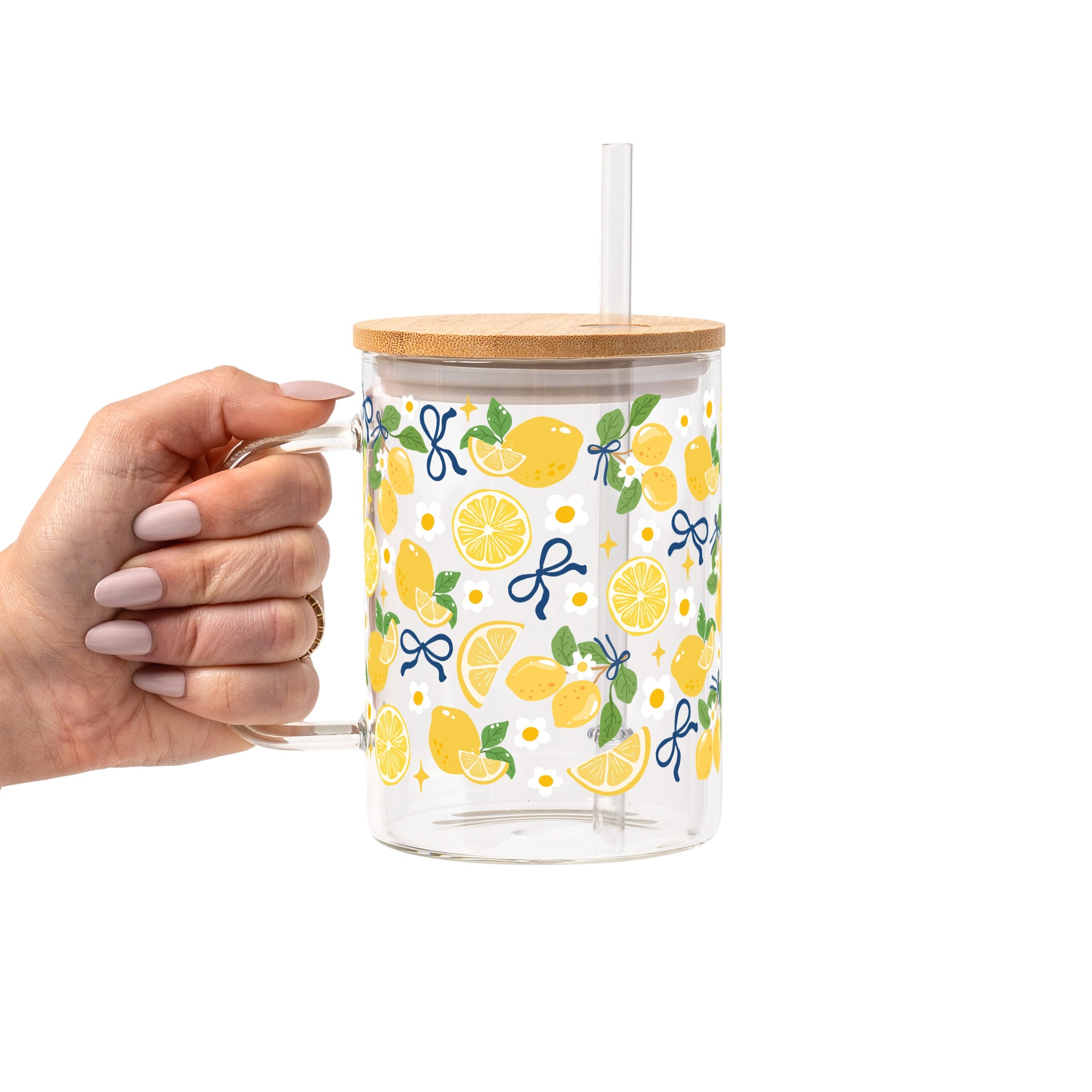 Spring Lemons Glass Cup, Mug & Tumbler with Lid and Straw