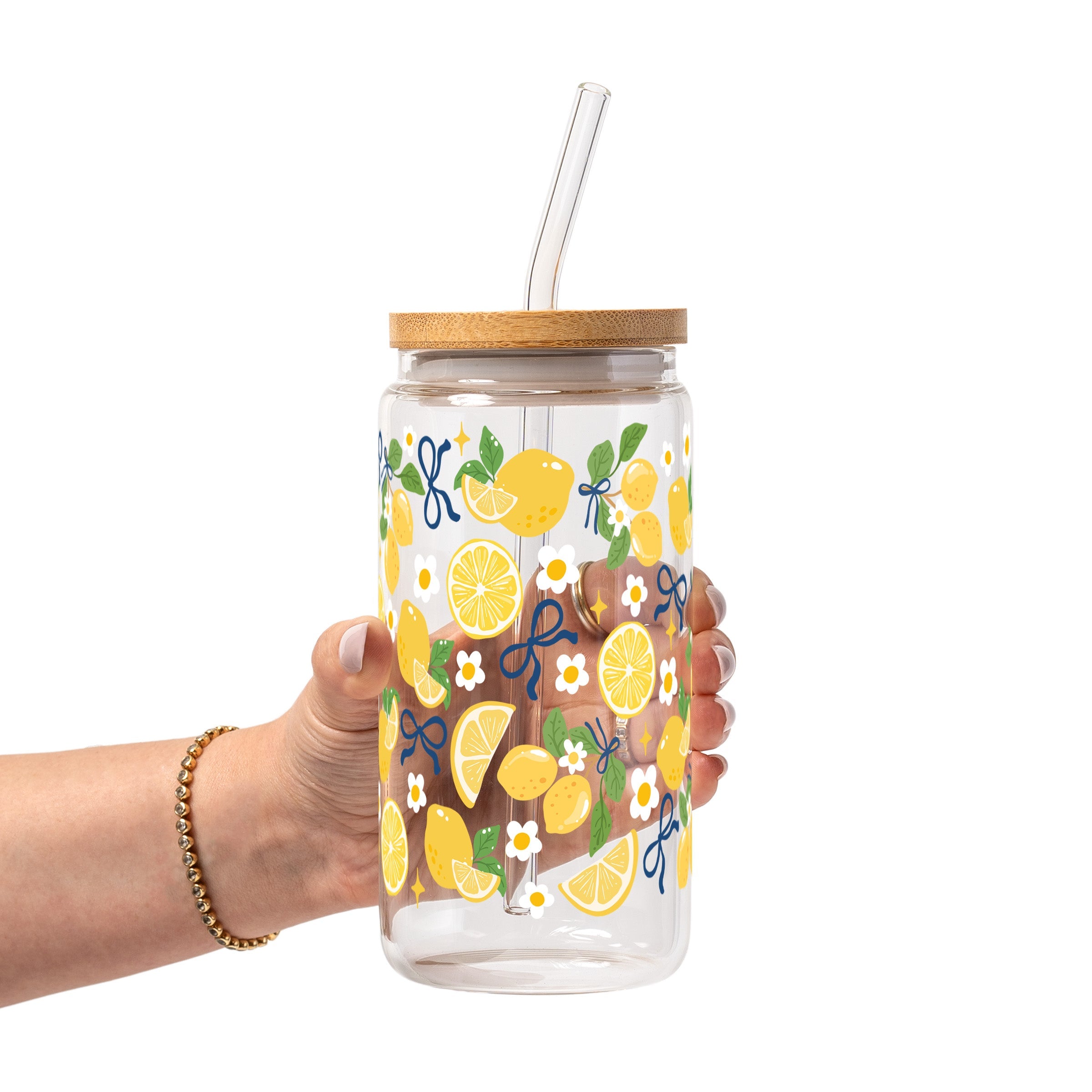 Spring Lemons Glass Cup, Mug & Tumbler with Lid and Straw