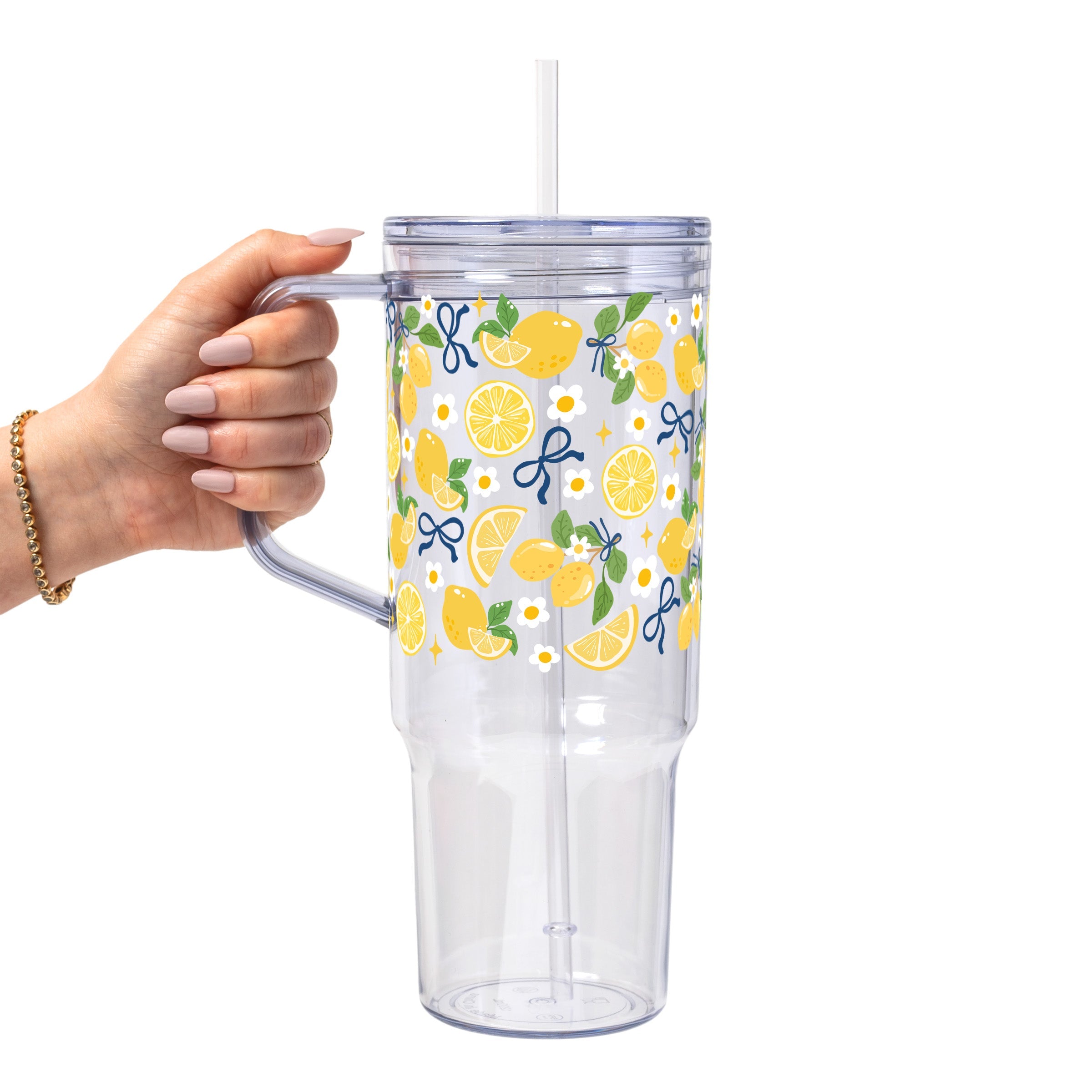 Spring Lemons Glass Cup, Mug & Tumbler with Lid and Straw