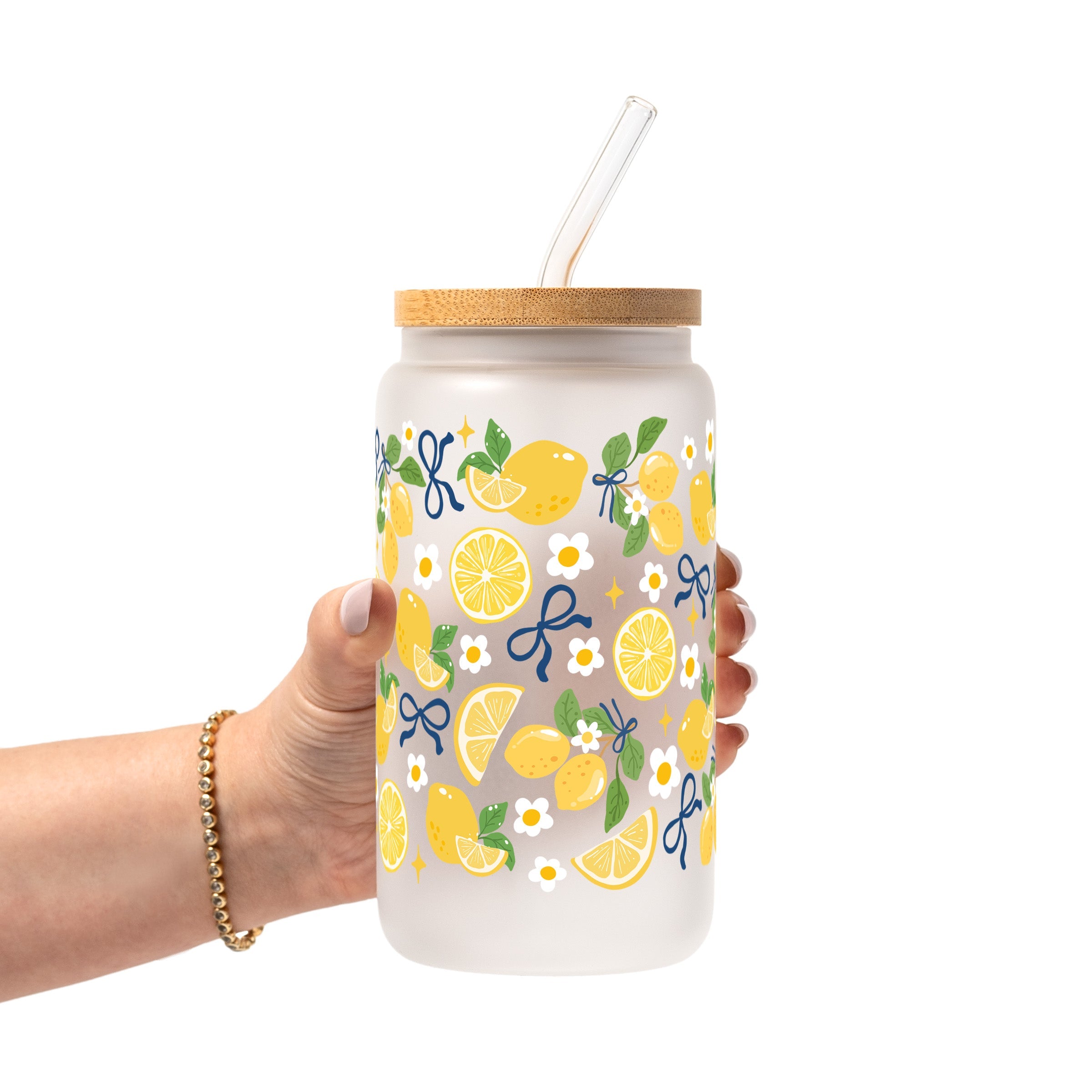 Spring Lemons Glass Cup, Mug & Tumbler with Lid and Straw
