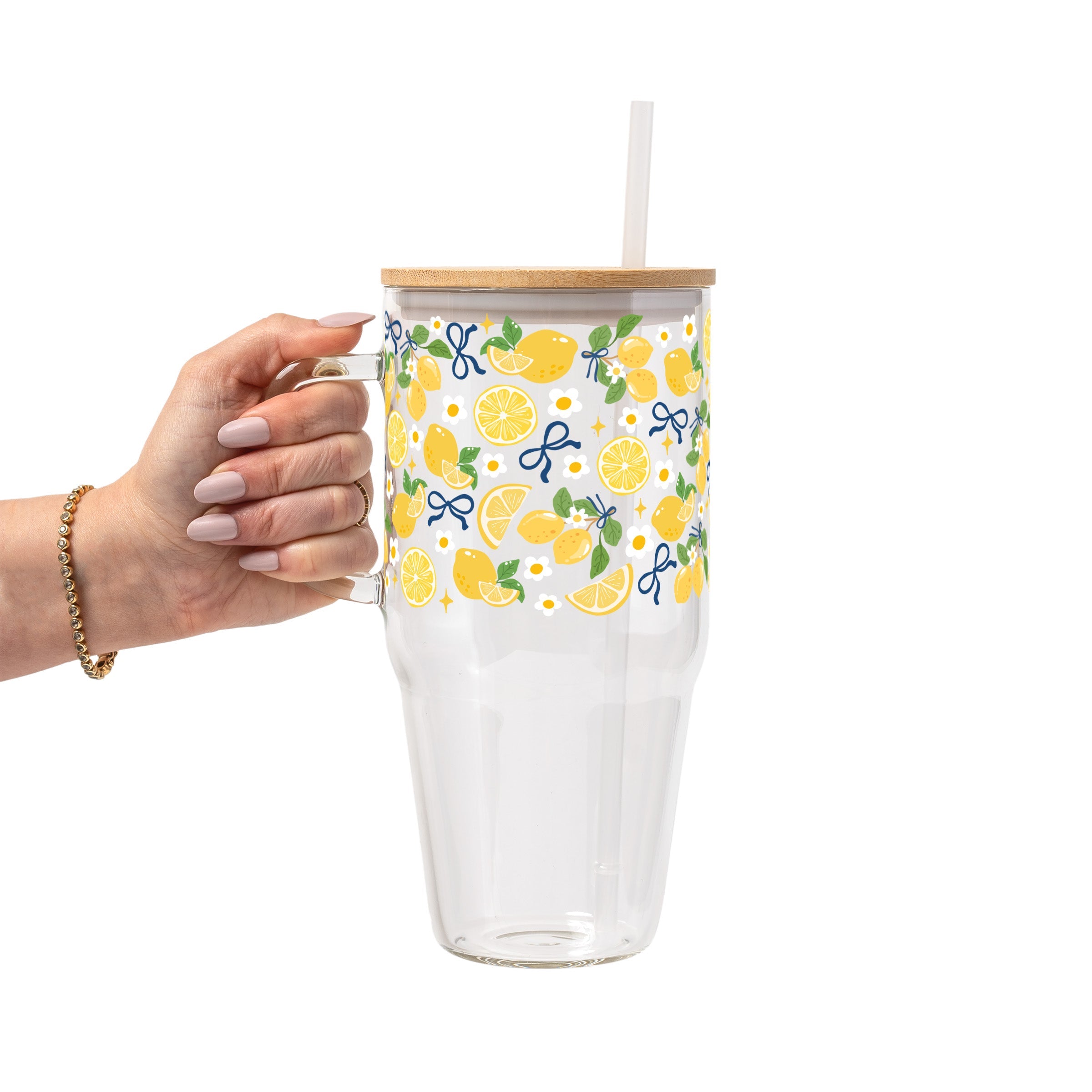 Spring Lemons Glass Cup, Mug & Tumbler with Lid and Straw