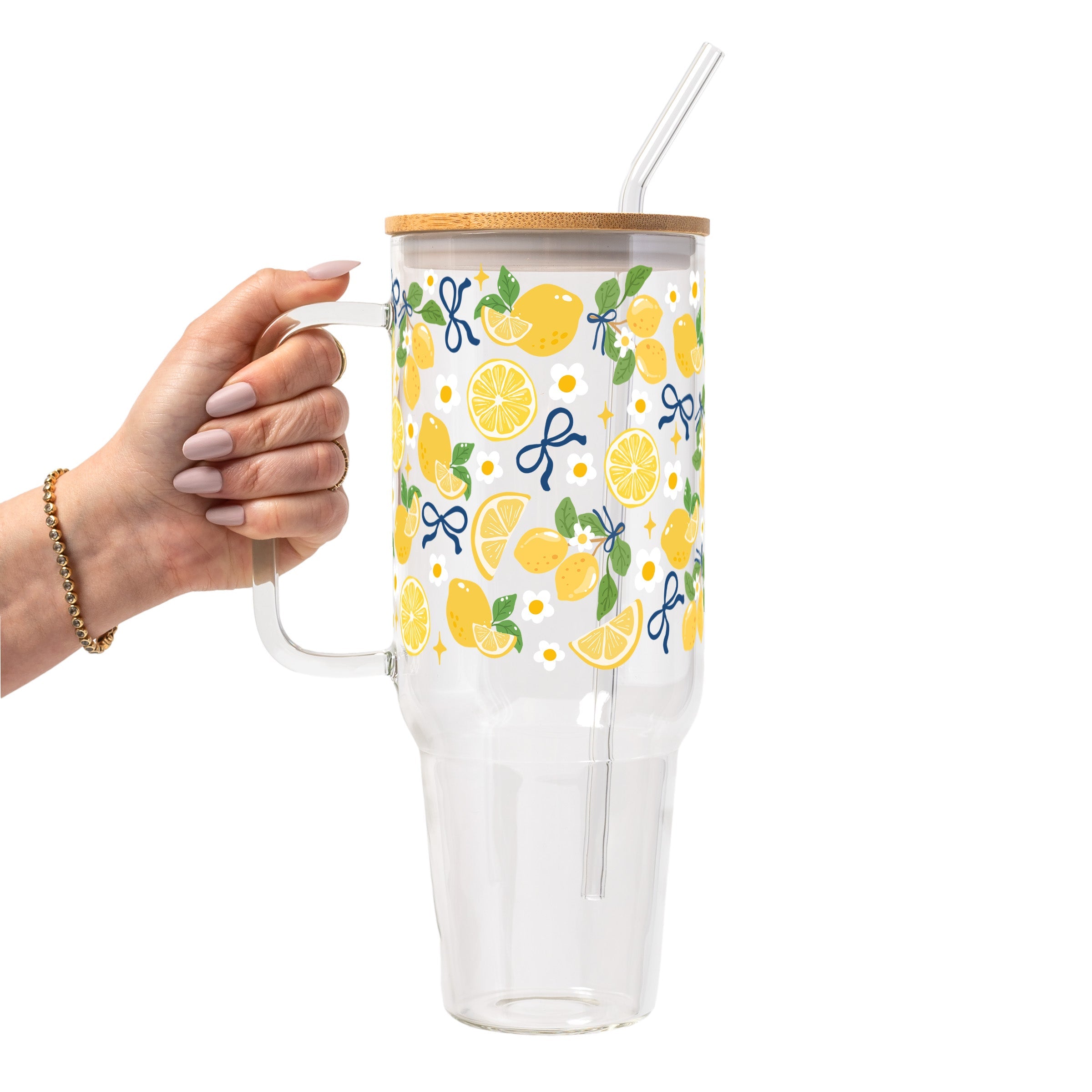 Spring Lemons Glass Cup, Mug & Tumbler with Lid and Straw