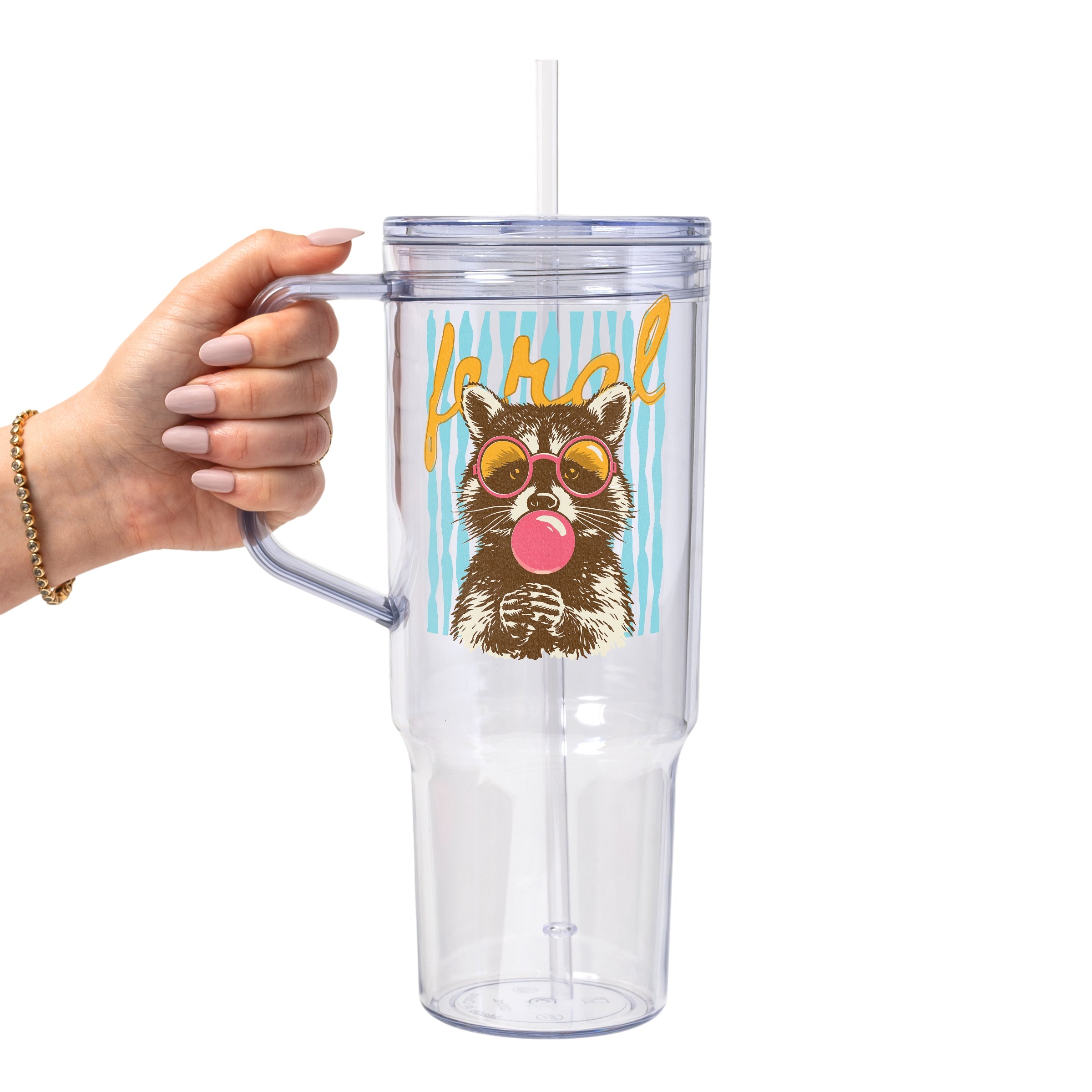 Retro Feral Raccoon Glass Cup, Mug & Tumbler with Lid and Straw