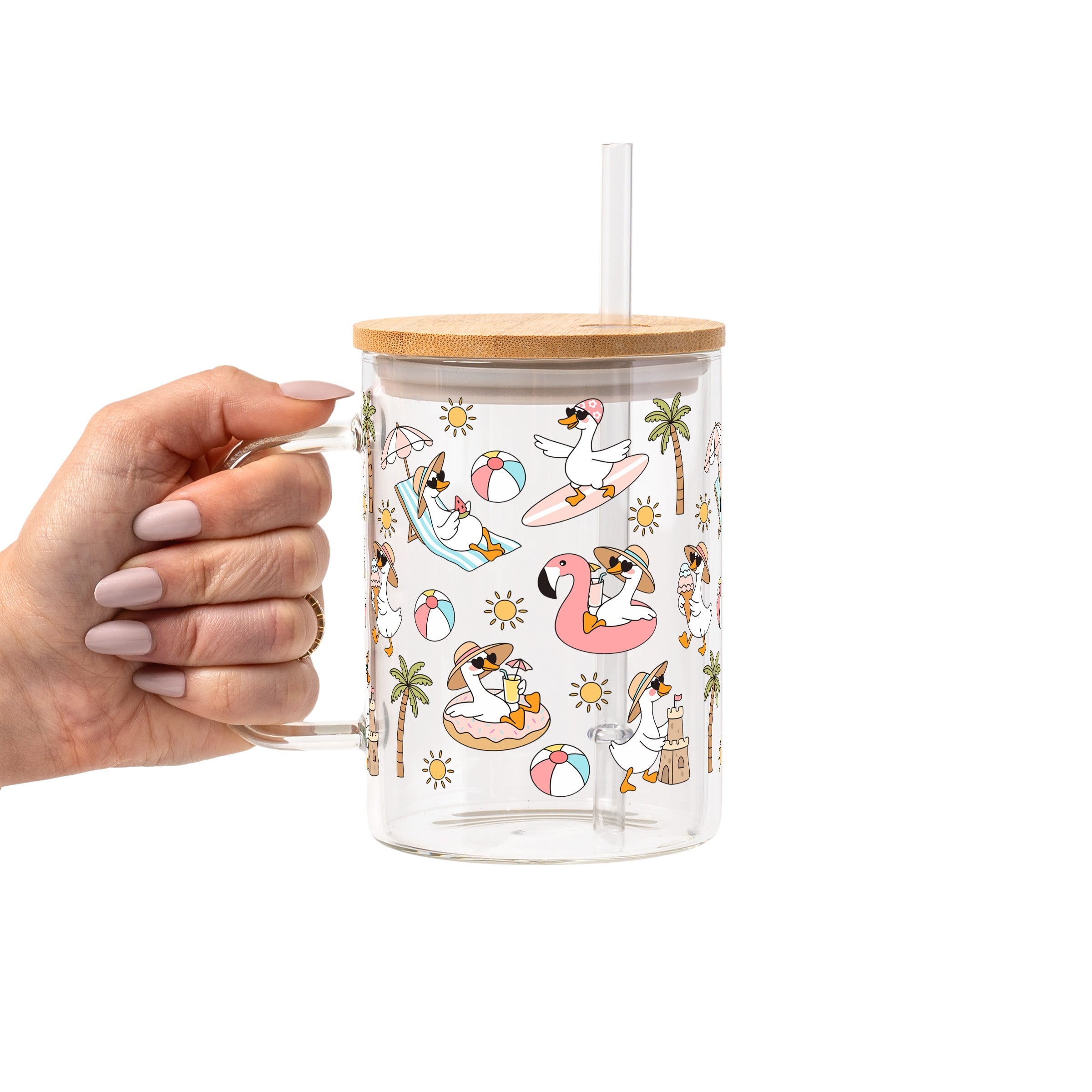 Summer Geese Glass Cup, Mug & Tumbler with Lid and Straw