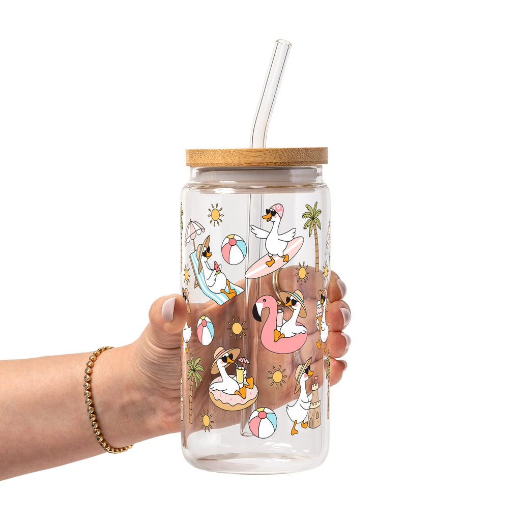 Summer Geese Glass Cup, Mug & Tumbler with Lid and Straw