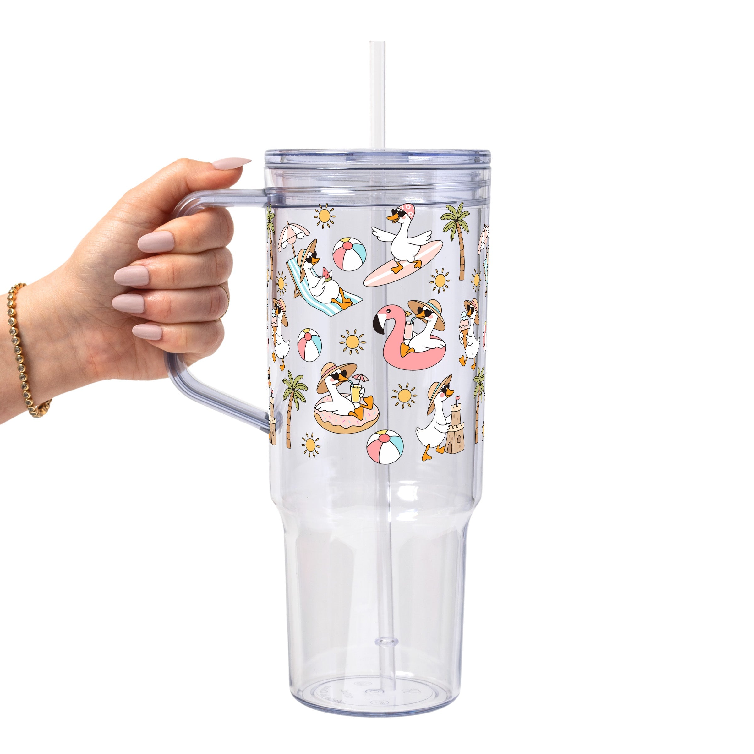 Summer Geese Glass Cup, Mug & Tumbler with Lid and Straw