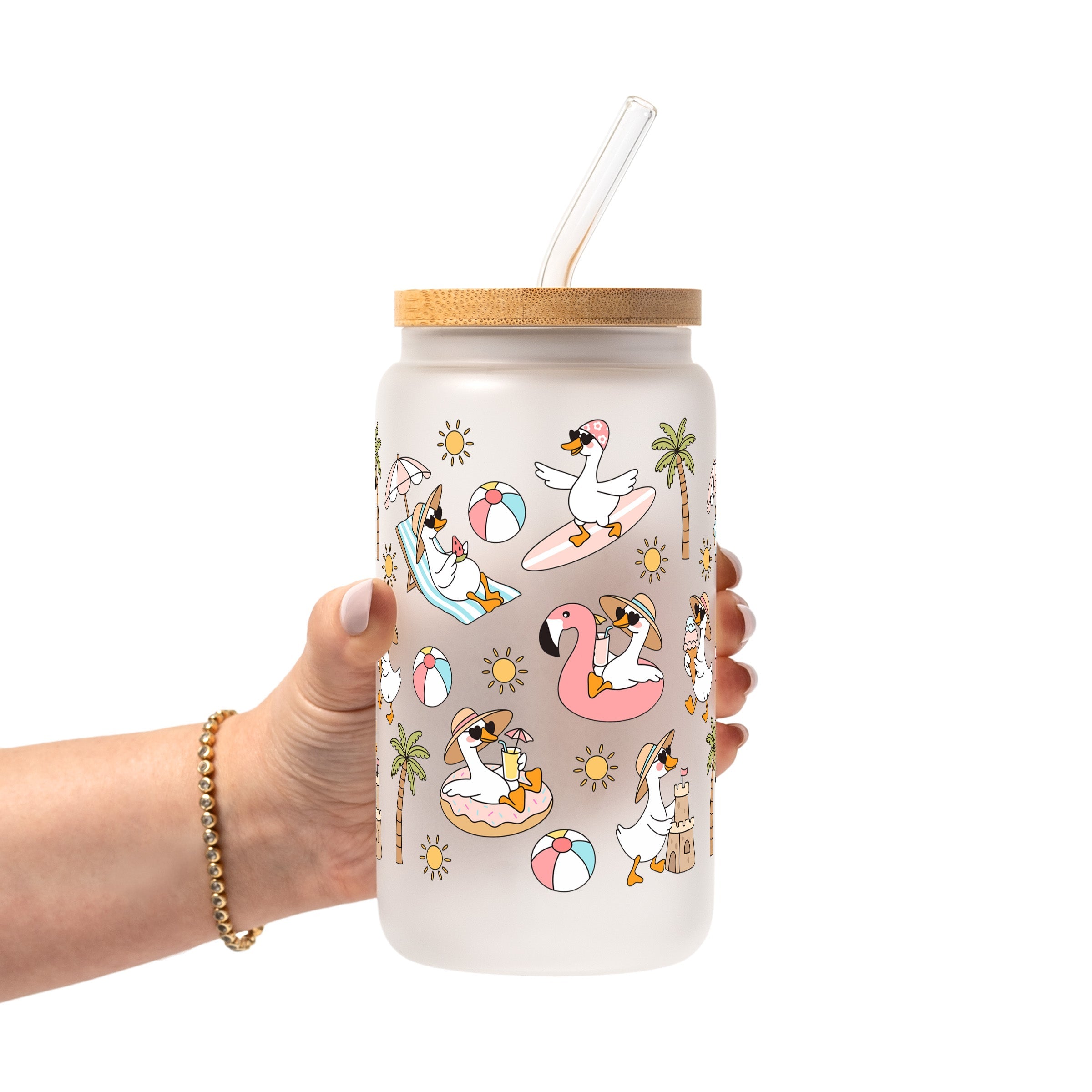Summer Geese Glass Cup, Mug & Tumbler with Lid and Straw