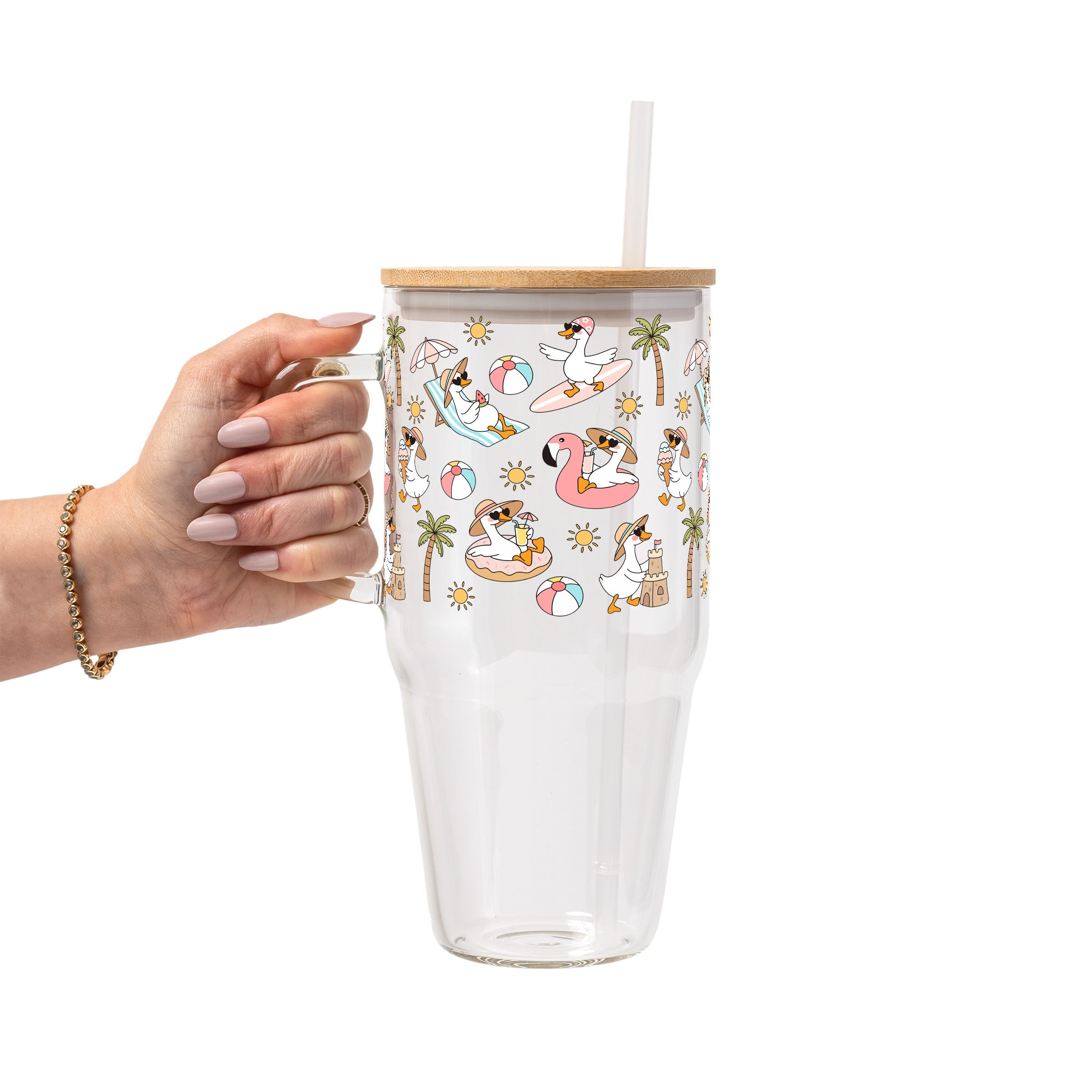 Summer Geese Glass Cup, Mug & Tumbler with Lid and Straw