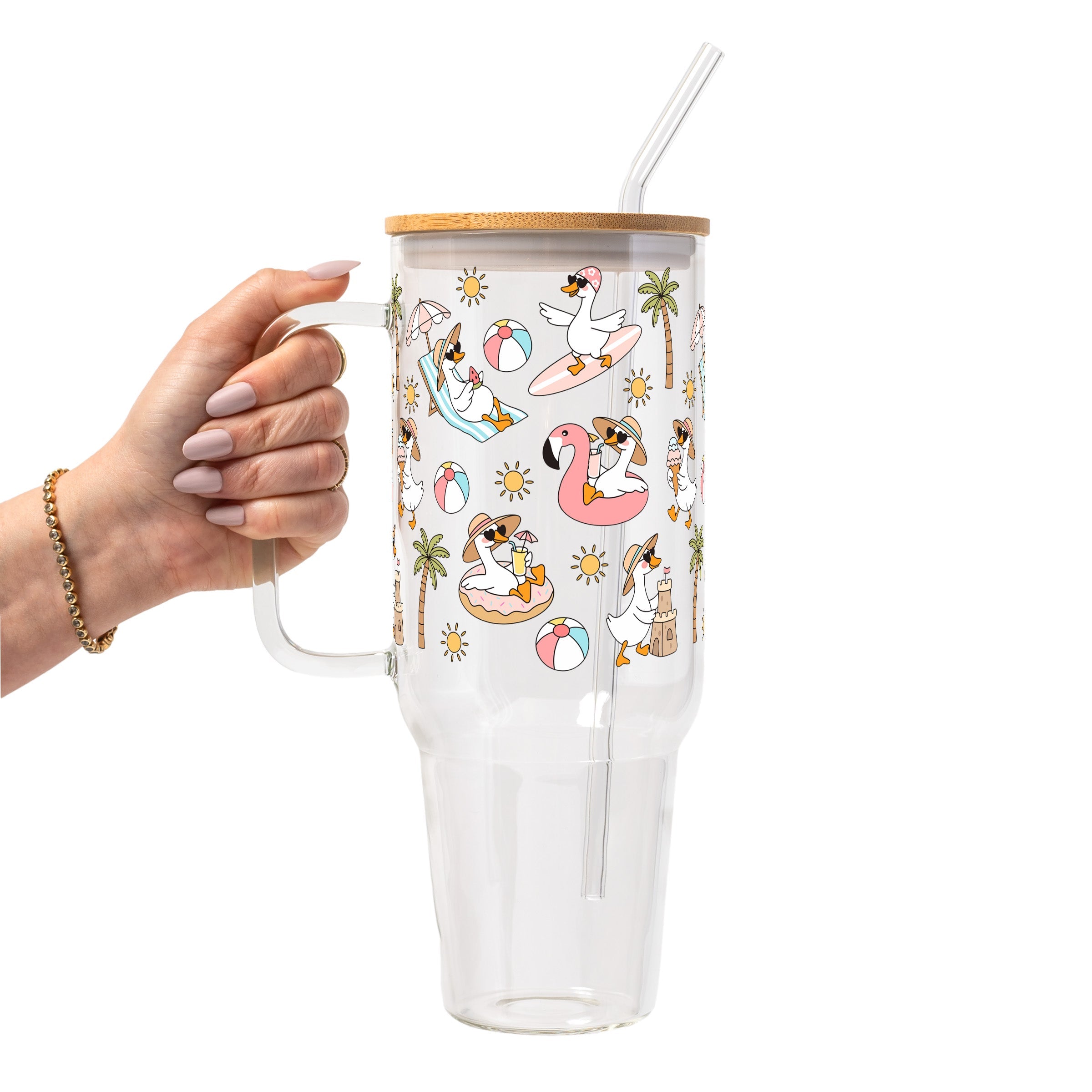 Summer Geese Glass Cup, Mug & Tumbler with Lid and Straw
