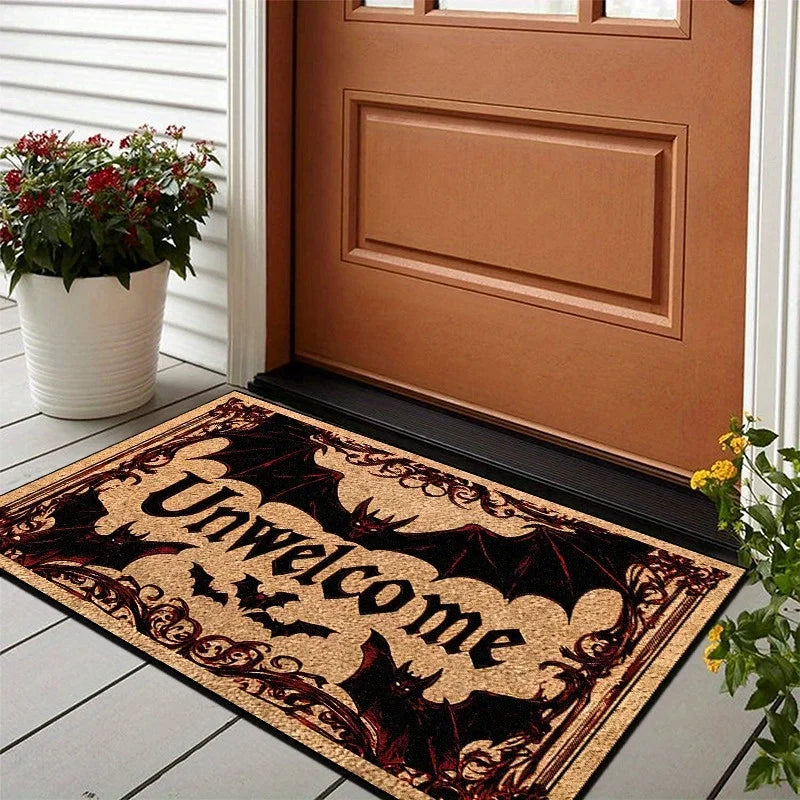 VIKAMA Halloween Carpet Bat Unwelcome Personality Carpet Door Mat Non-Slip Floor Mat Dark Series Outdoor Carpet Home Decoration