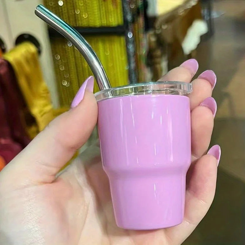 Durable Stainless Steel Mini Cup | Leak-Proof Travel Shot Glass with Straw