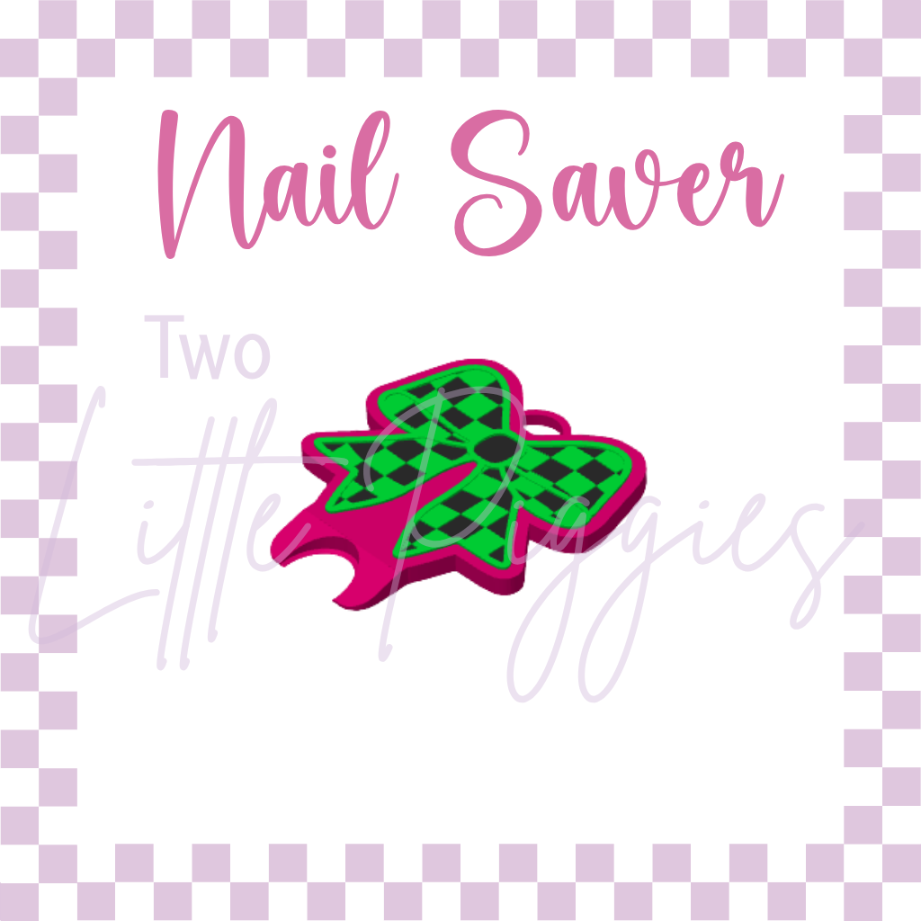 3D Printed - Nail Saver - Checkered Bow