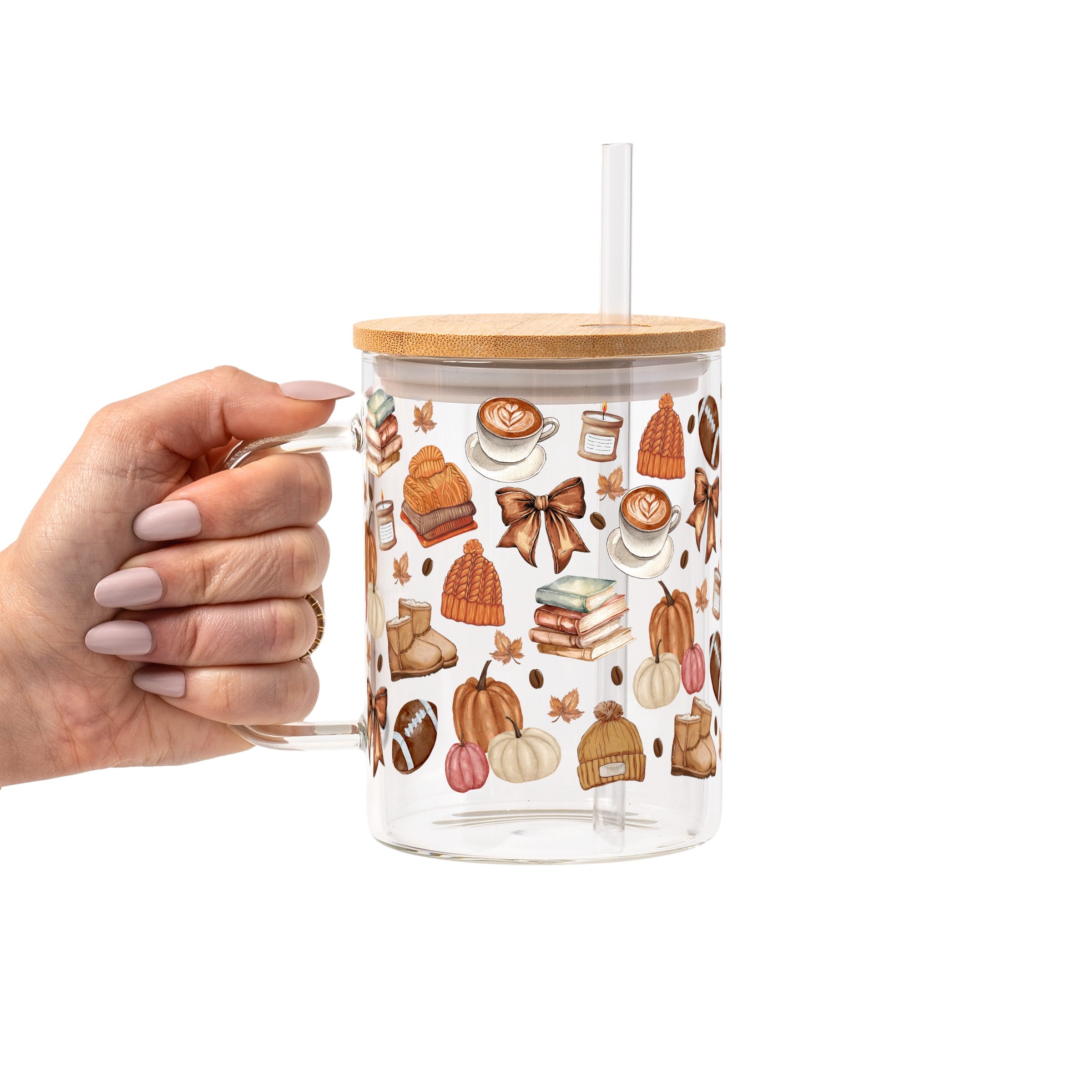 Pumpkin Spice Fall Glass Cup, Mug & Tumbler with Lid and Straw