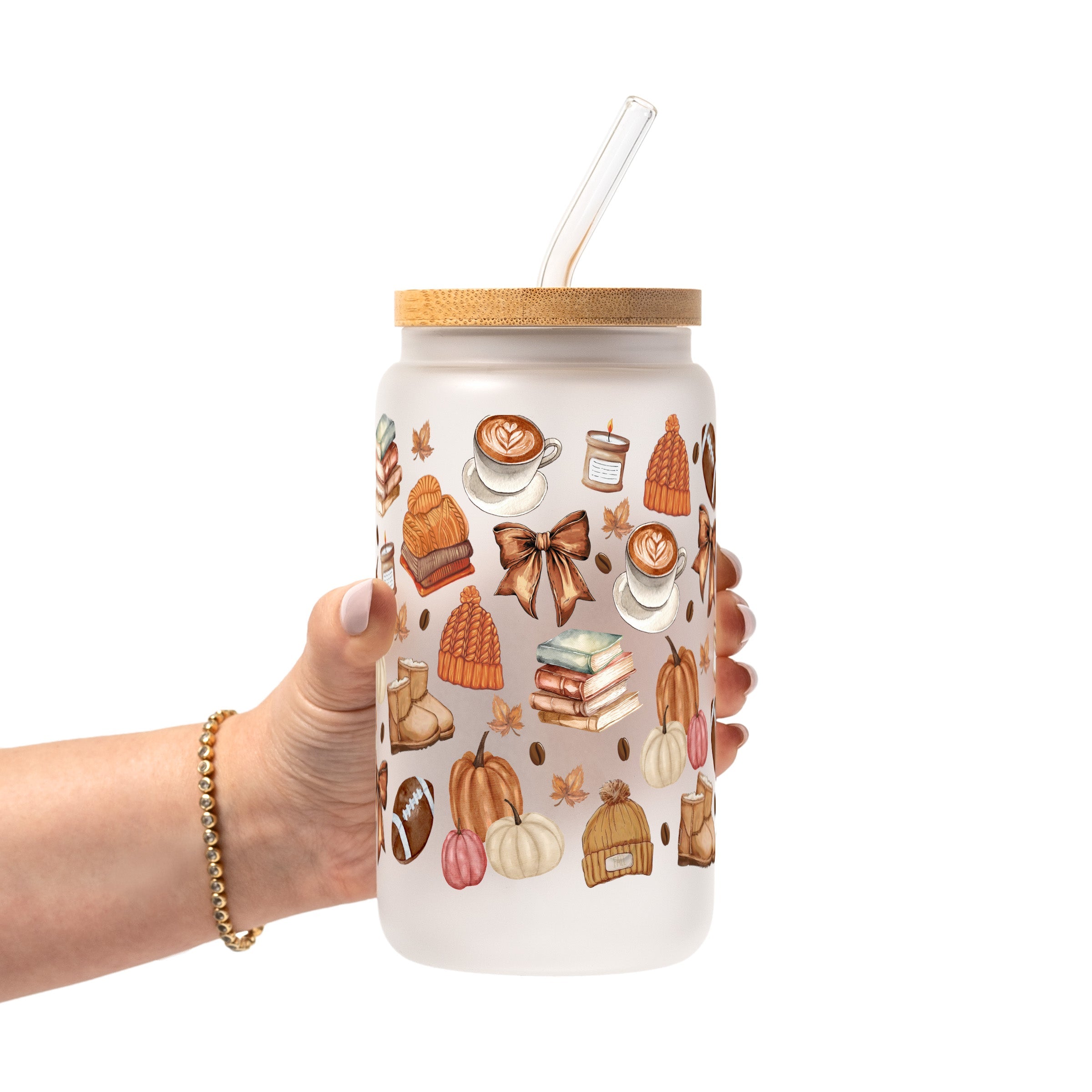 Pumpkin Spice Fall Glass Cup, Mug & Tumbler with Lid and Straw