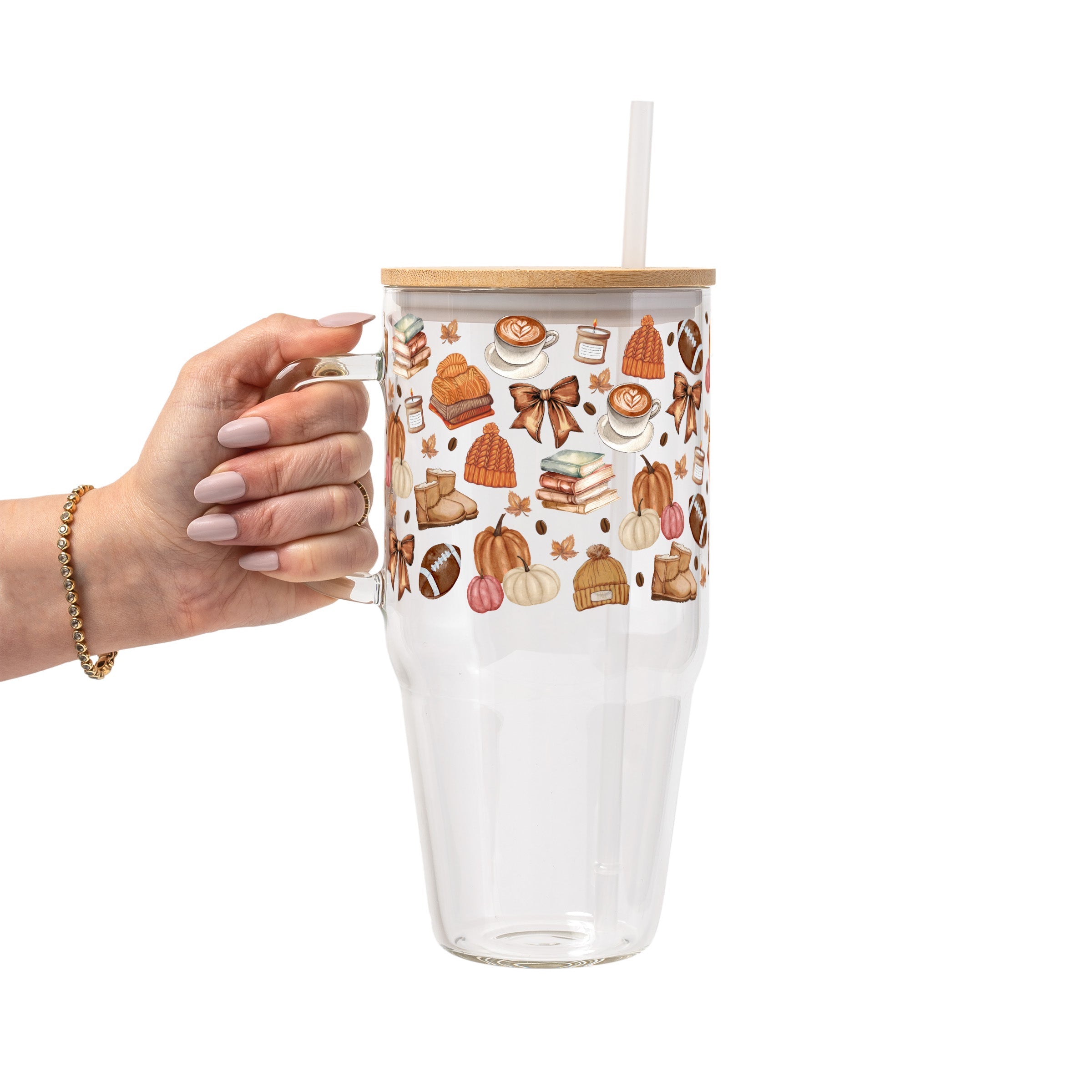 Pumpkin Spice Fall Glass Cup, Mug & Tumbler with Lid and Straw