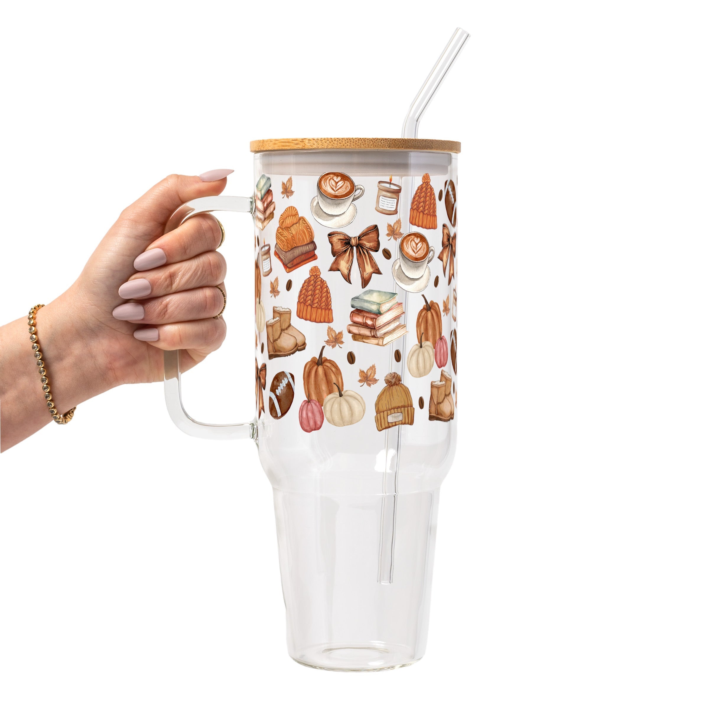 Pumpkin Spice Fall Glass Cup, Mug & Tumbler with Lid and Straw