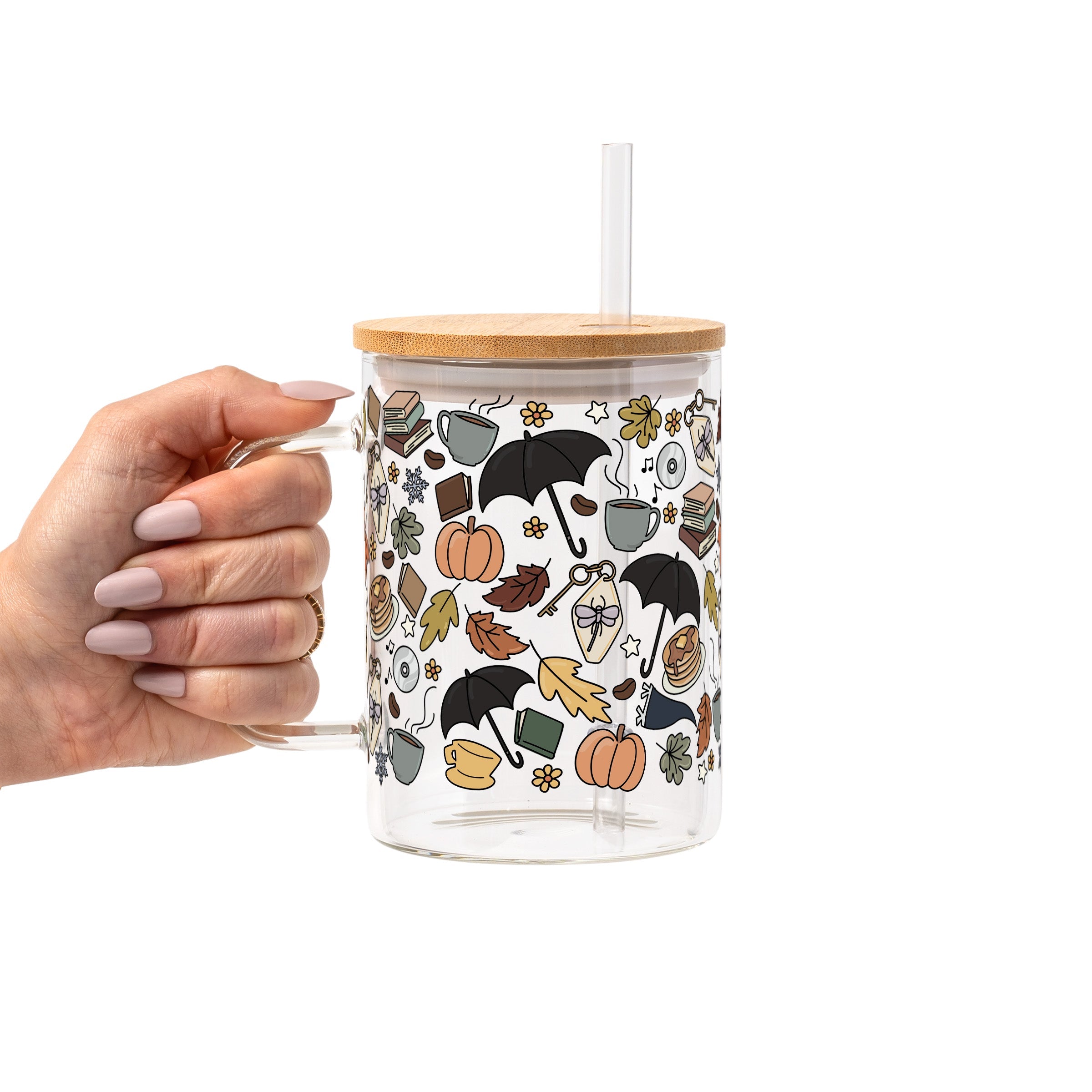 Fall Girls Glass Cup, Mug & Tumbler with Lid and Straw