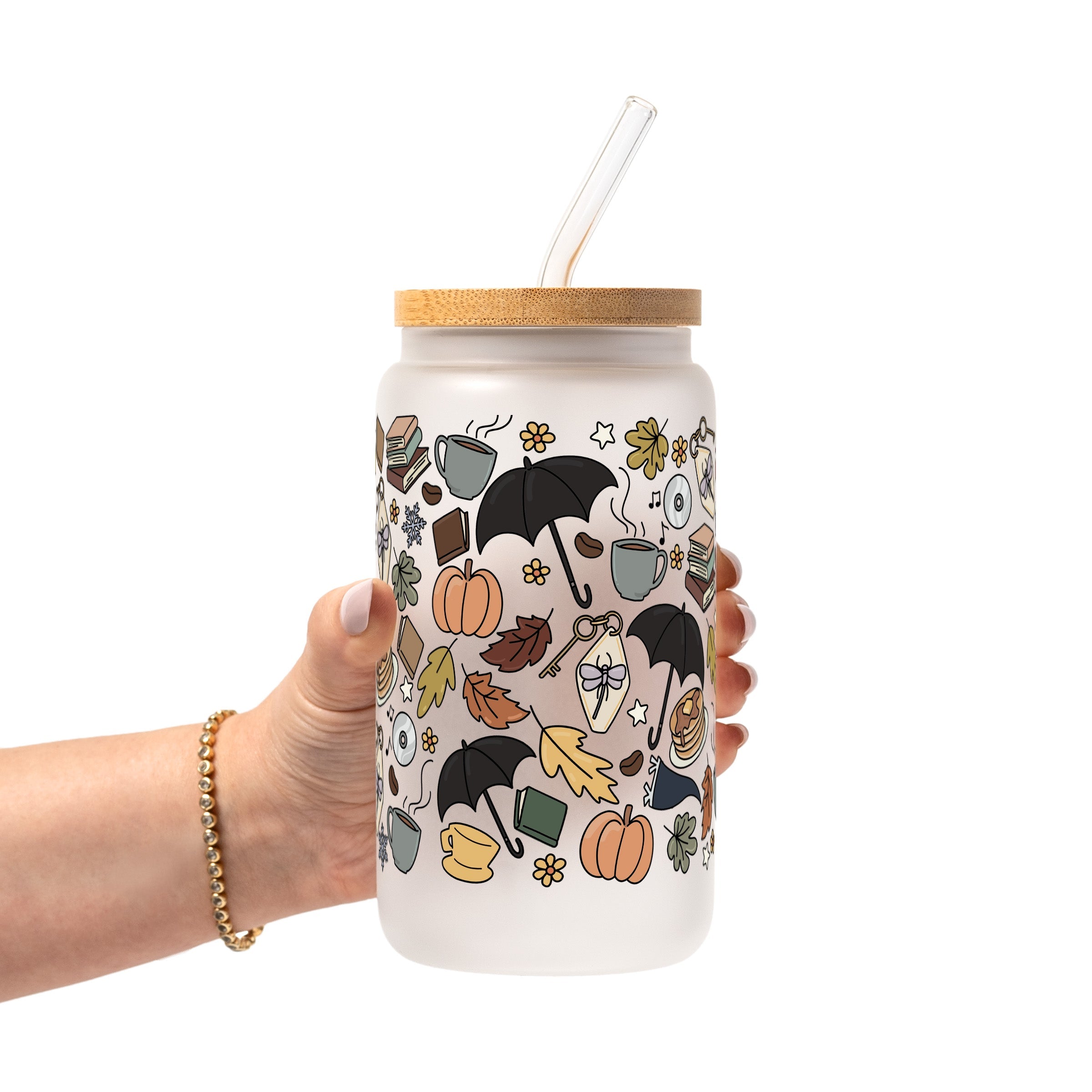 Fall Girls Glass Cup, Mug & Tumbler with Lid and Straw
