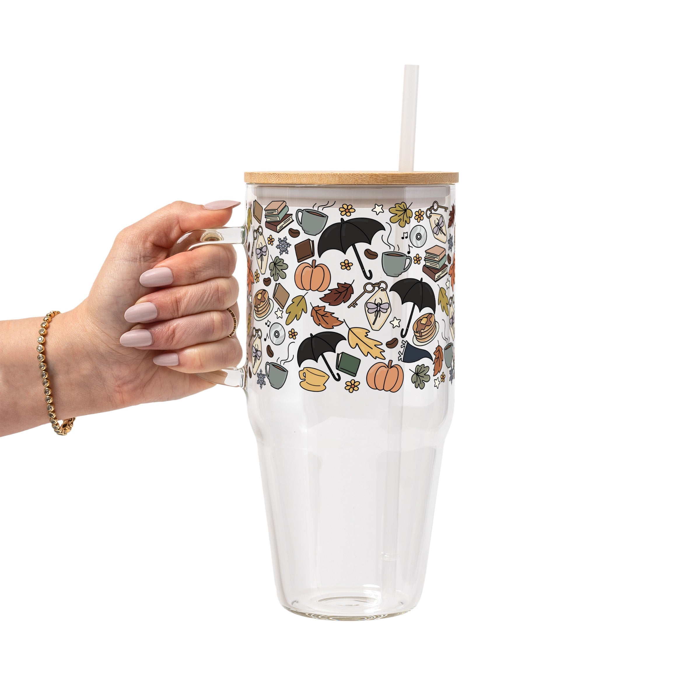 Fall Girls Glass Cup, Mug & Tumbler with Lid and Straw