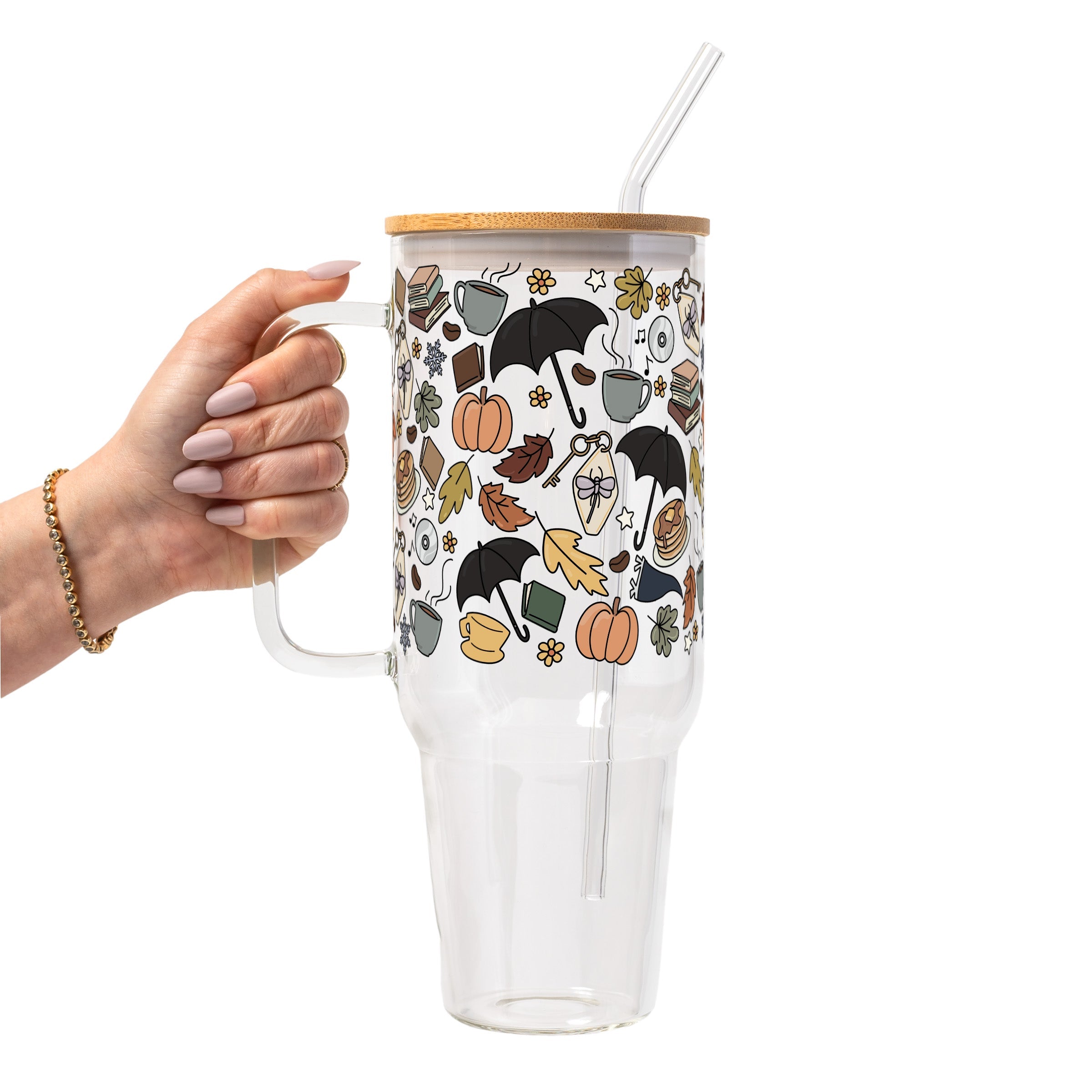 Fall Girls Glass Cup, Mug & Tumbler with Lid and Straw