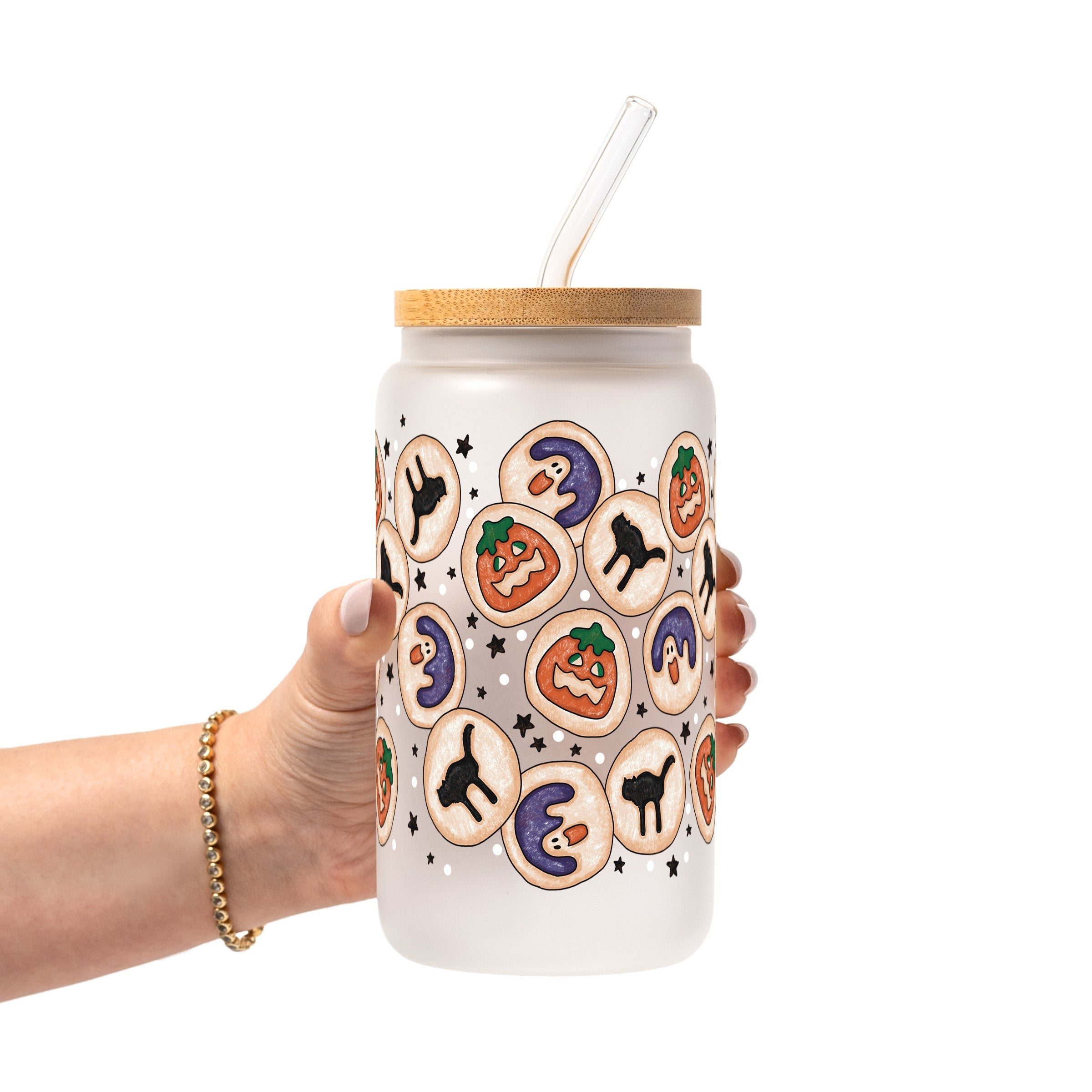 Spooky Sugar Cookies Glass Cup, Mug & Tumbler with Lid and Straw