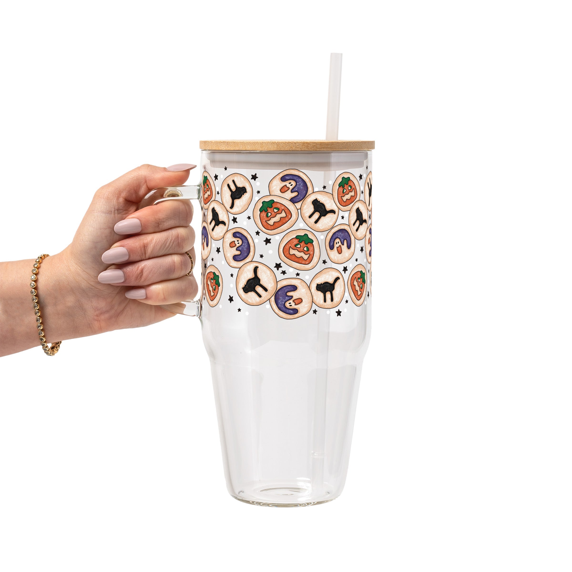 Spooky Sugar Cookies Glass Cup, Mug & Tumbler with Lid and Straw
