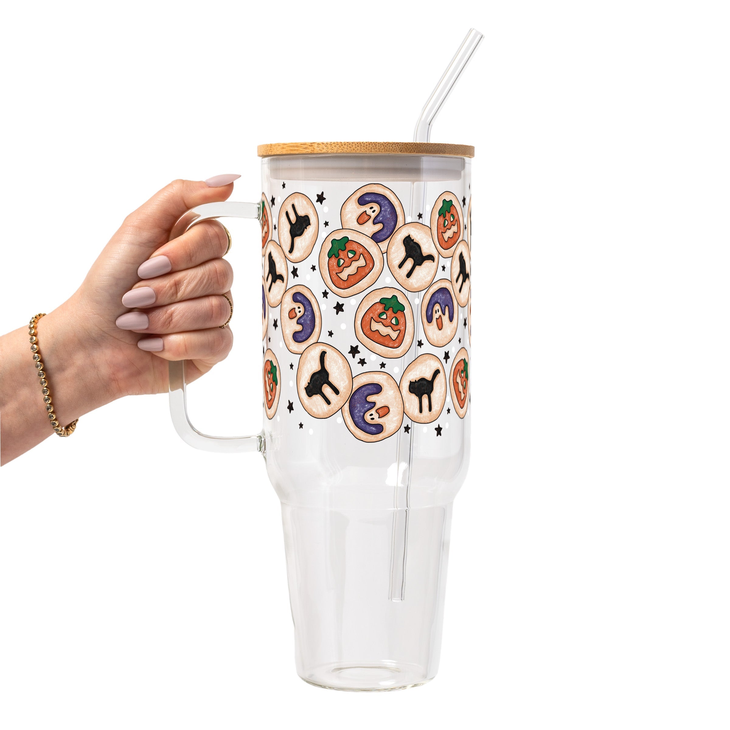 Spooky Sugar Cookies Glass Cup, Mug & Tumbler with Lid and Straw