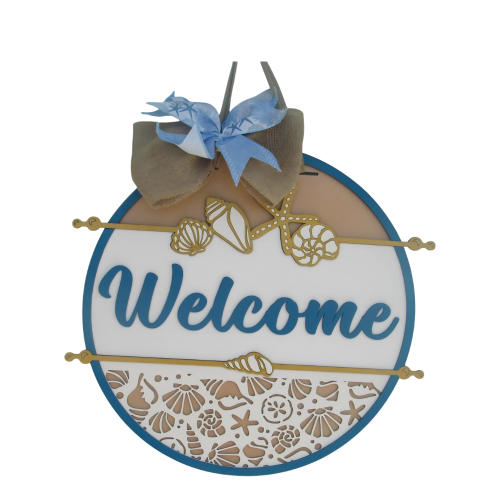 Beach Welcome Sign Door Hanger - Seashells & Starfish