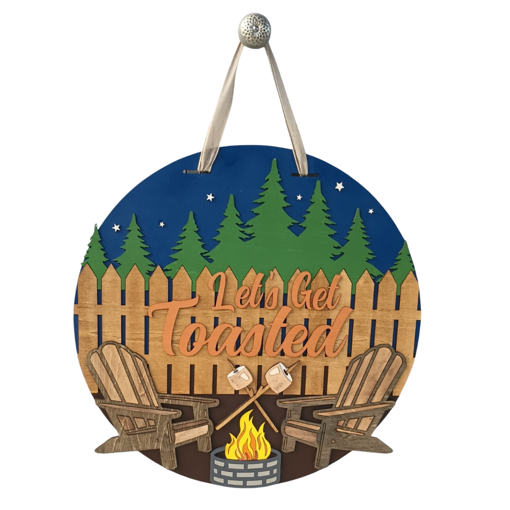 Lets Get Toasted Funny Camping Door Sign Decor