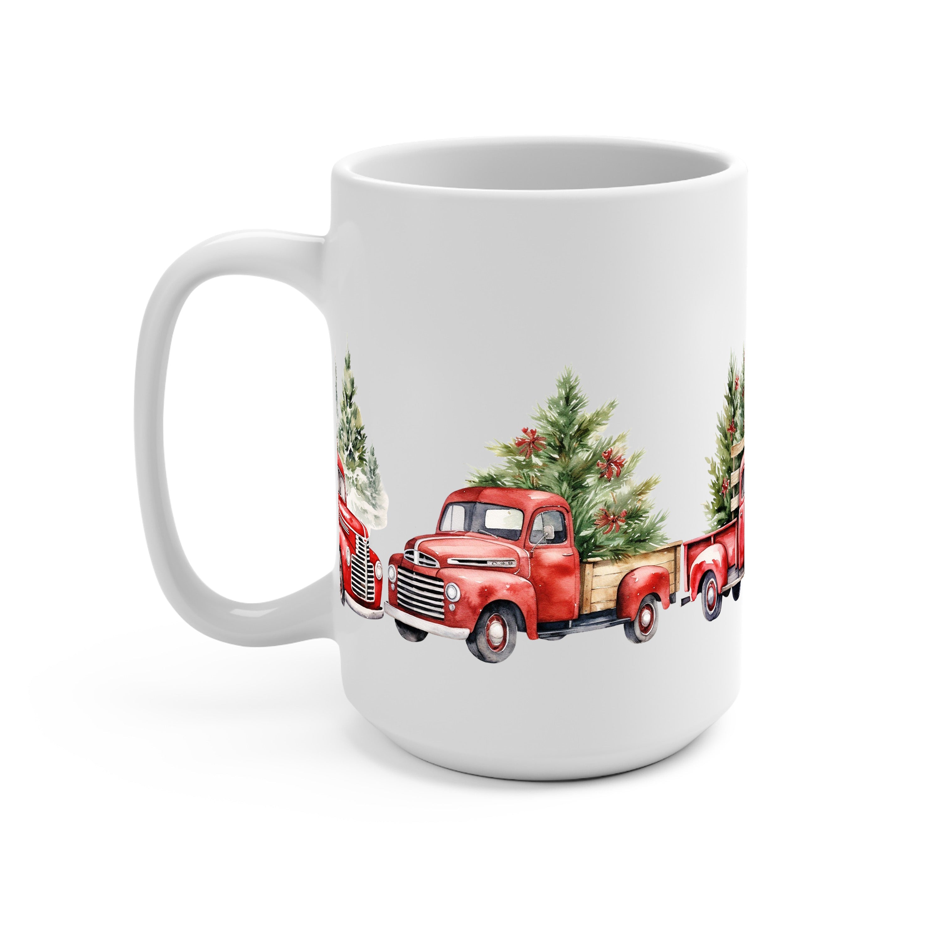 Red Christmas Trucks Glass Cup, Mug & Tumbler with Lid and Straw