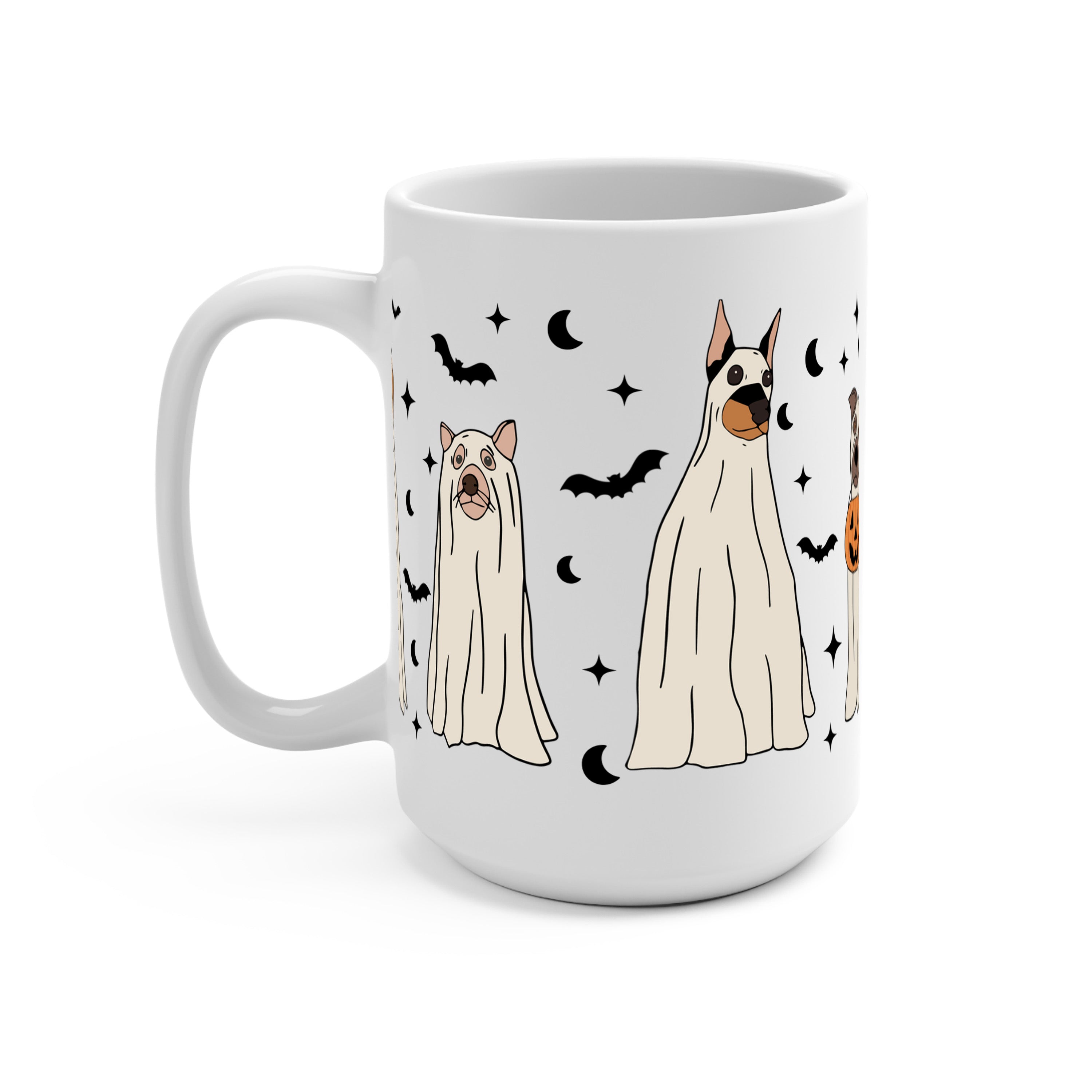 Ghost Dogs Halloween Glass Cup, Mug & Tumbler with Lid and Straw