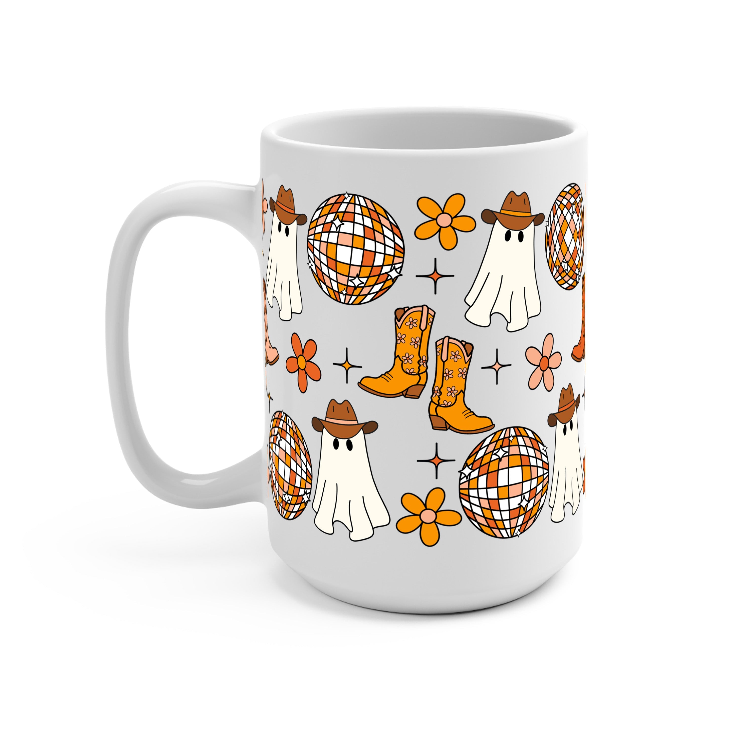 Western Disco Ghost Glass Cup, Mug & Tumbler with Lid and Straw