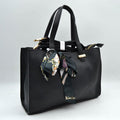 Pebbled Tote Bag with Dual Top Handles and Scarf Accent