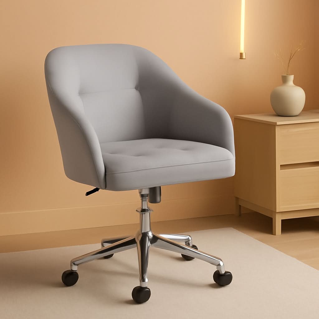 Light Gray Velvet Desk Chair With Adjustable Tilt Arm