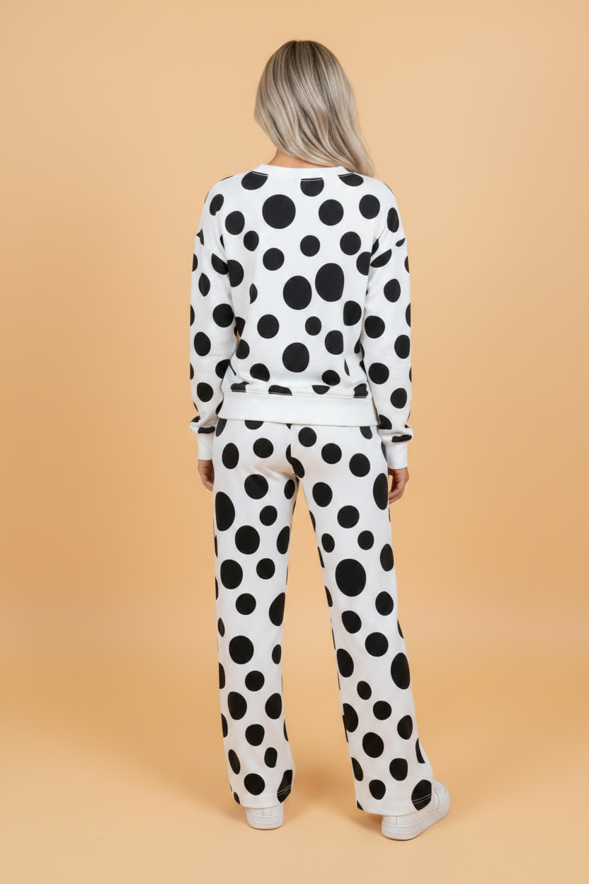 Polka Dot Long Sleeve Top & Drawstring Pants Set