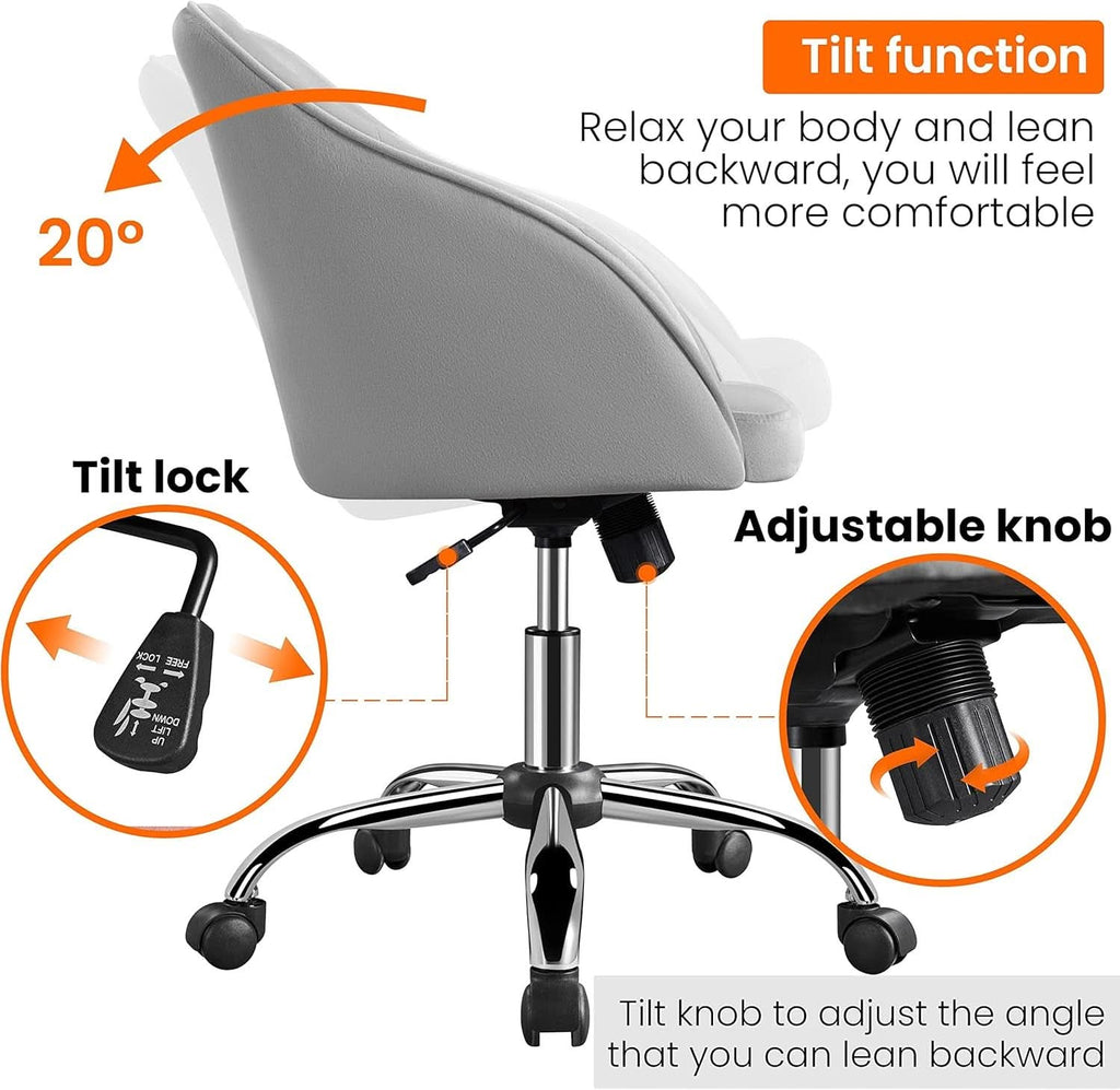 Light Gray Velvet Desk Chair With Adjustable Tilt Arm